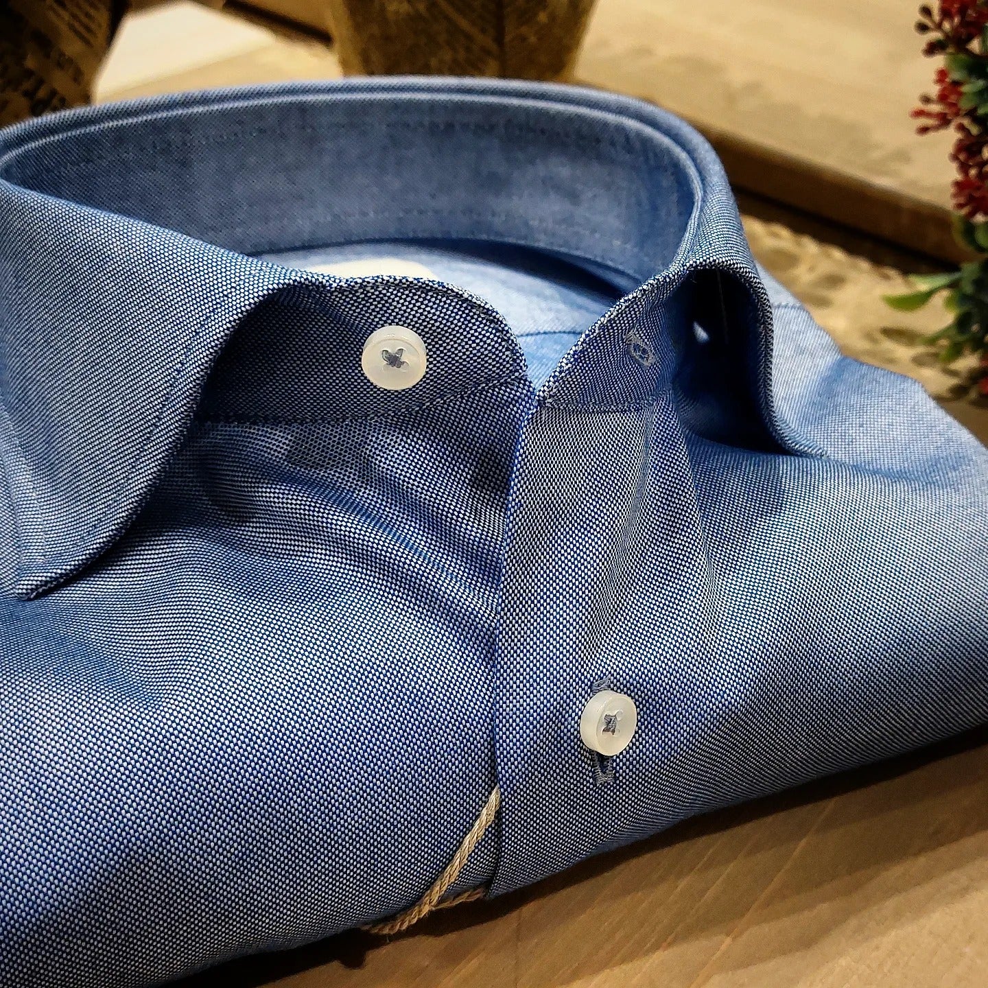 Camicia in Cotone Oxford Blu Chiaro Collo Francese
