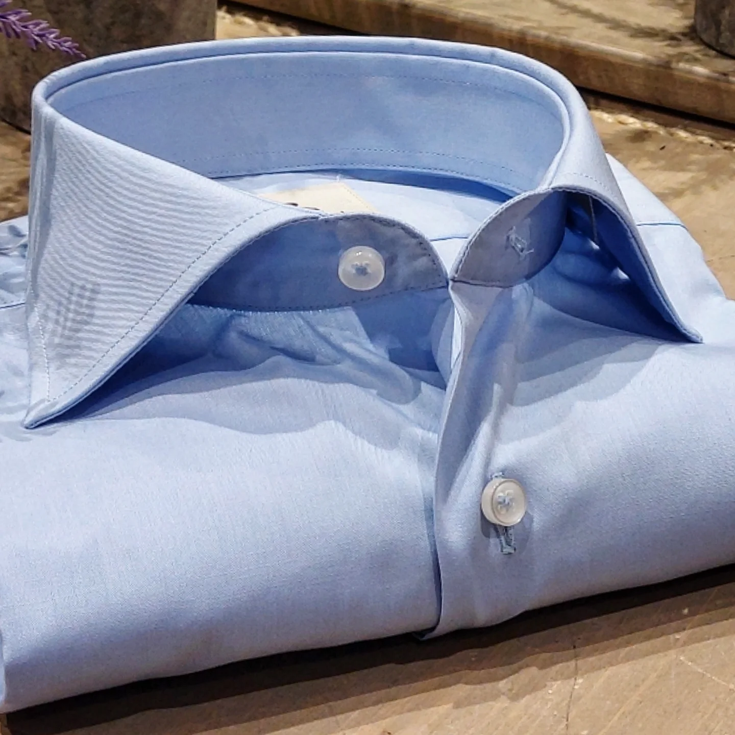 Camicia in Cotone Popeline Celeste Medio Collo Francese