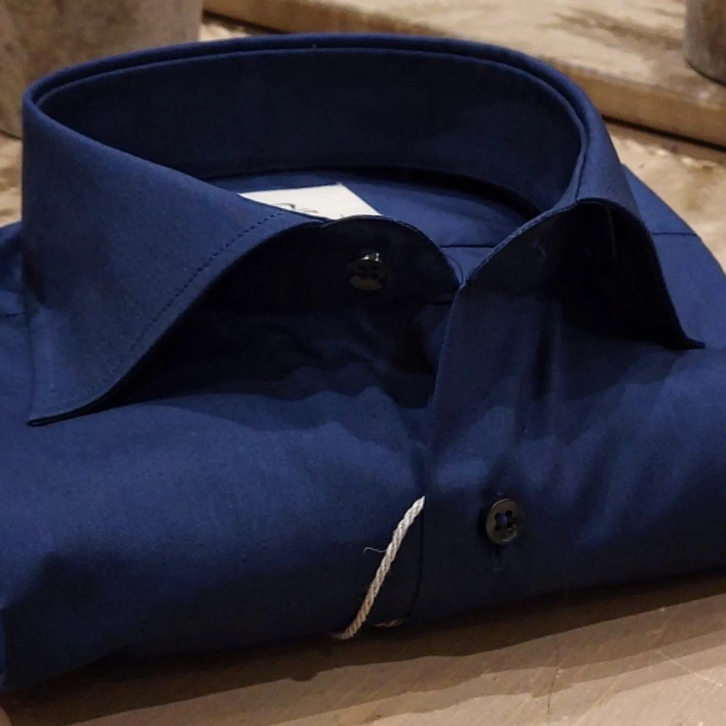 Camicia in Cotone Popeline Blu Collo Francese