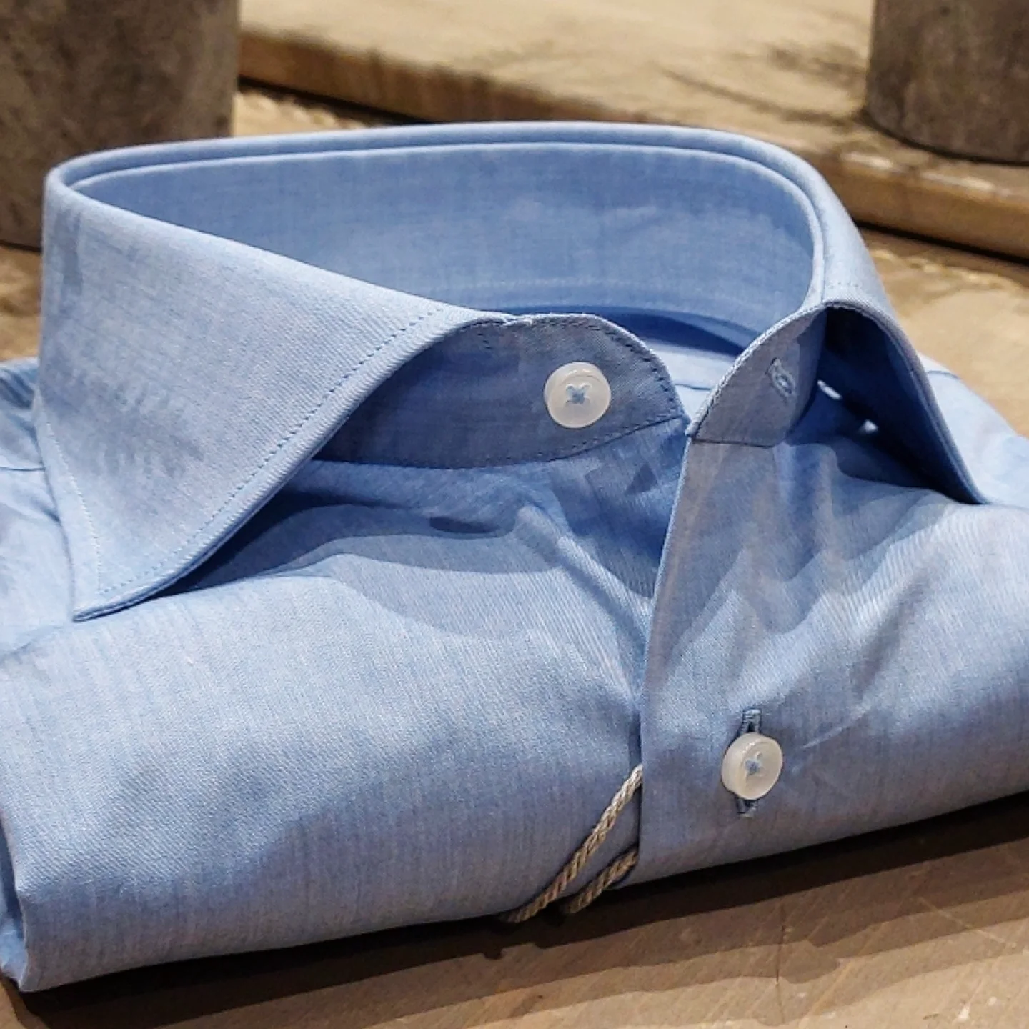 Camicia in Cotone Popeline Azzurro Collo Francese