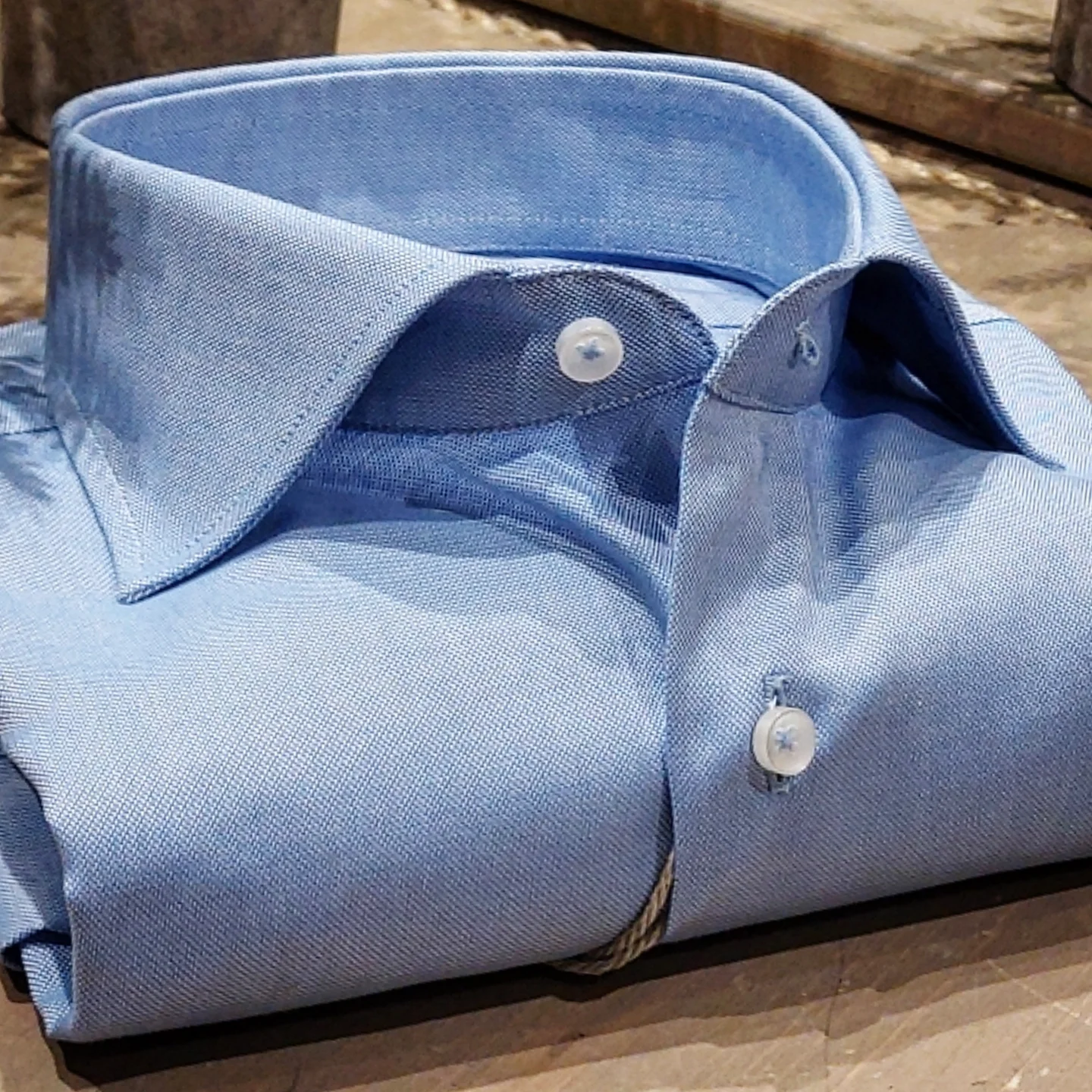 Camicia in Cotone Oxford Azzurro Collo Francese