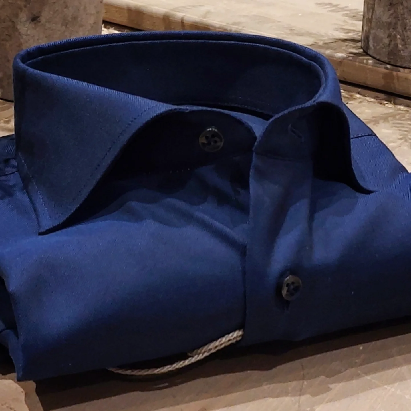 Camicia in Cotone Oxford Blu Collo Francese