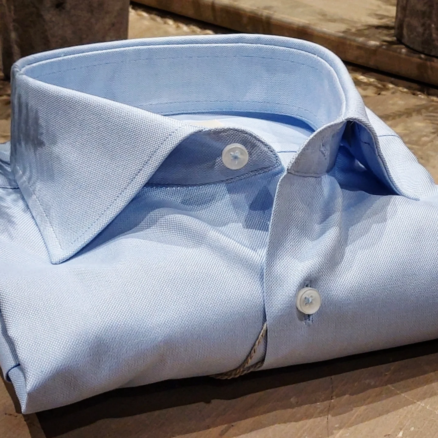Camicia in Cotone Oxford Celeste Collo Francese