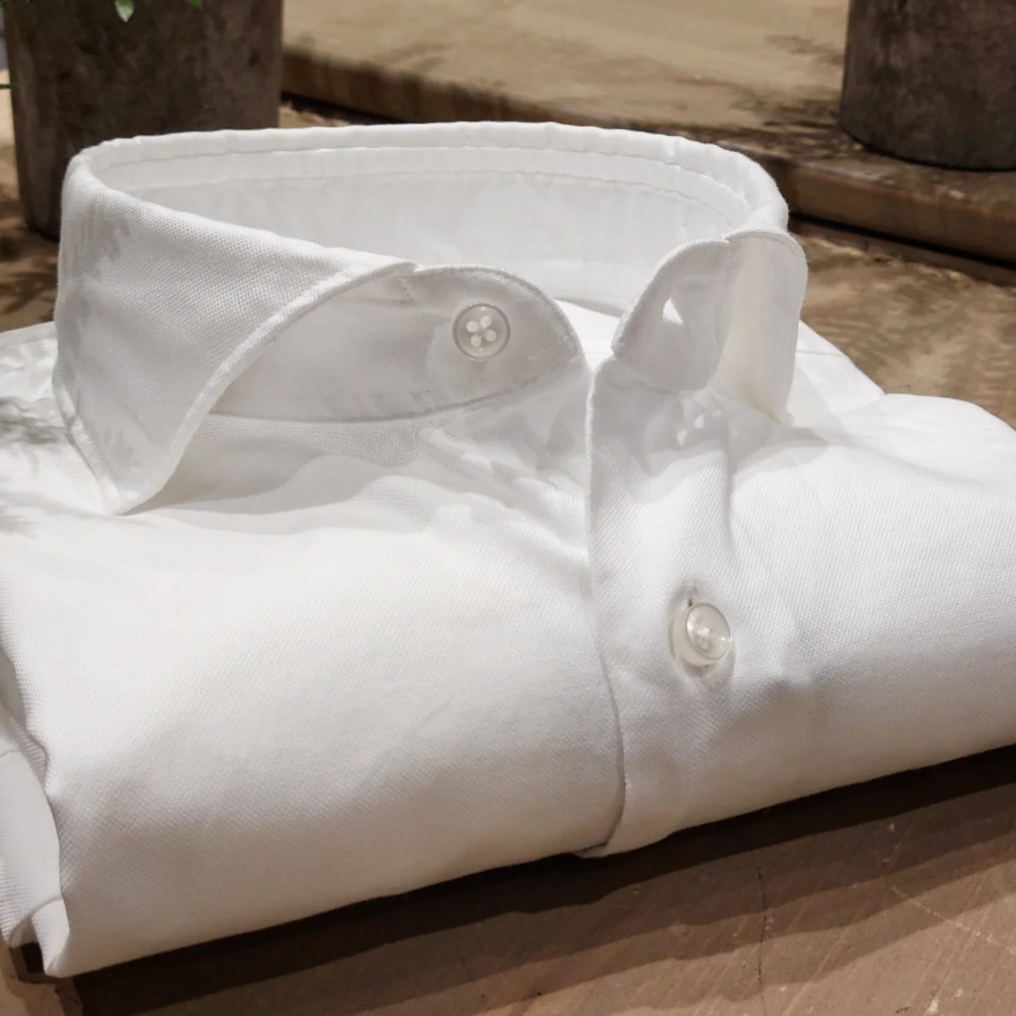Camicia in Cotone Oxford Bianco Collo Francese Cutaway