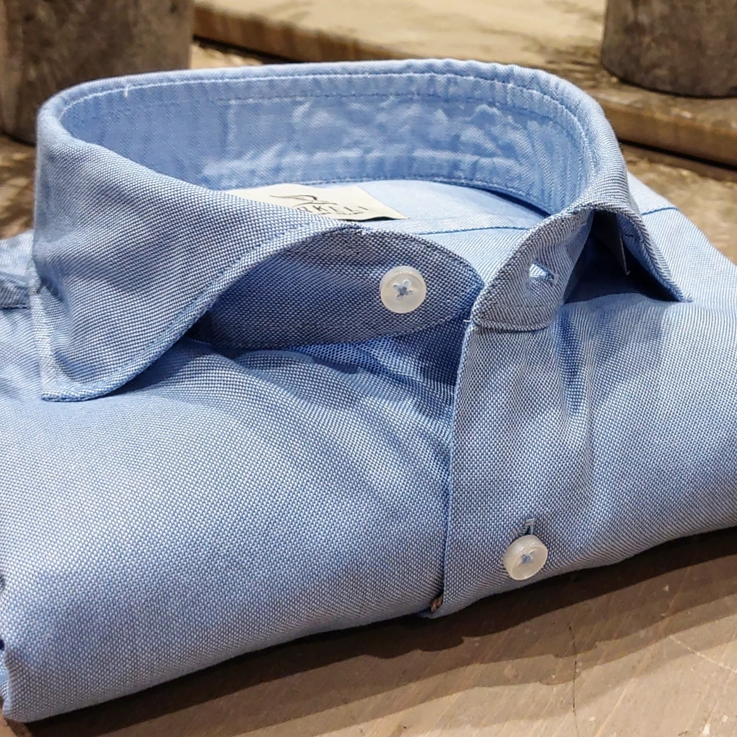 Camicia in Cotone Oxford Azzurro Collo Francese Cutaway