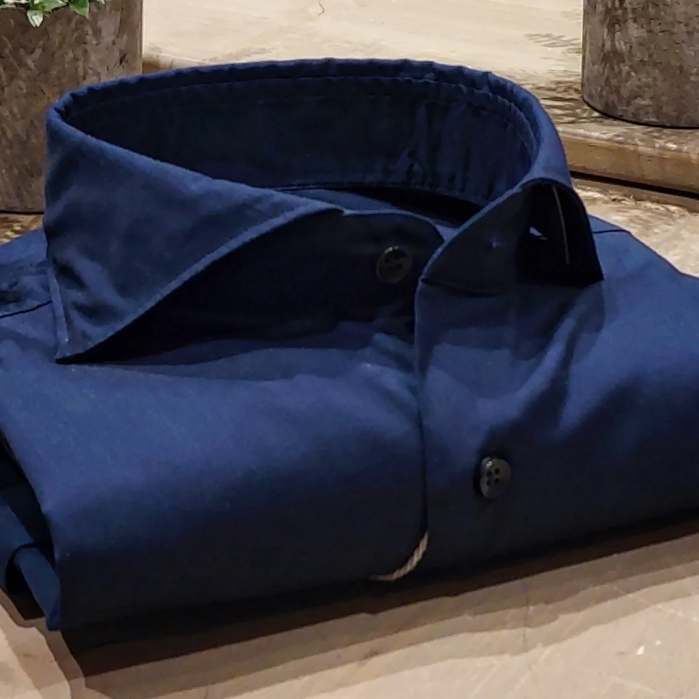 Camicia in Cotone Popeline Blu Collo Francese Cutaway