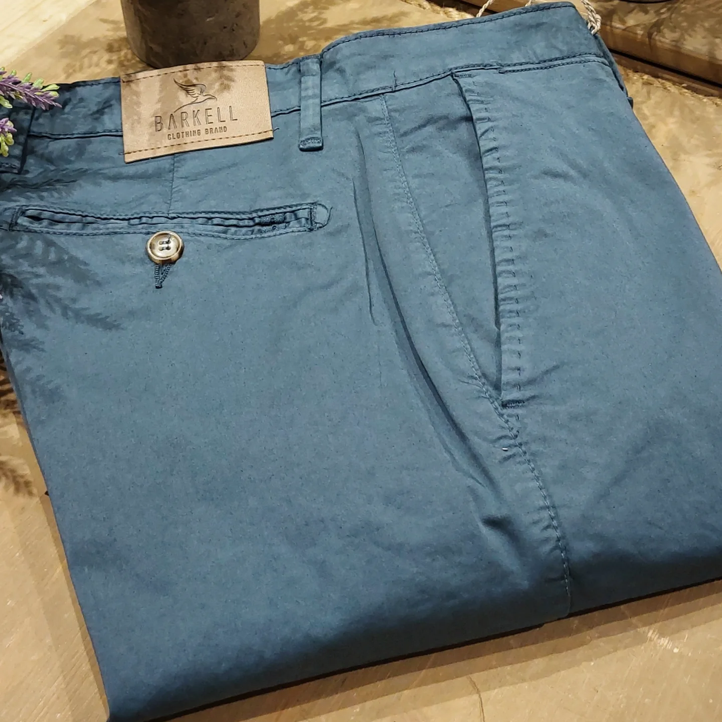 Pantalone Petrolio Modello Chinos in Cotone Raso