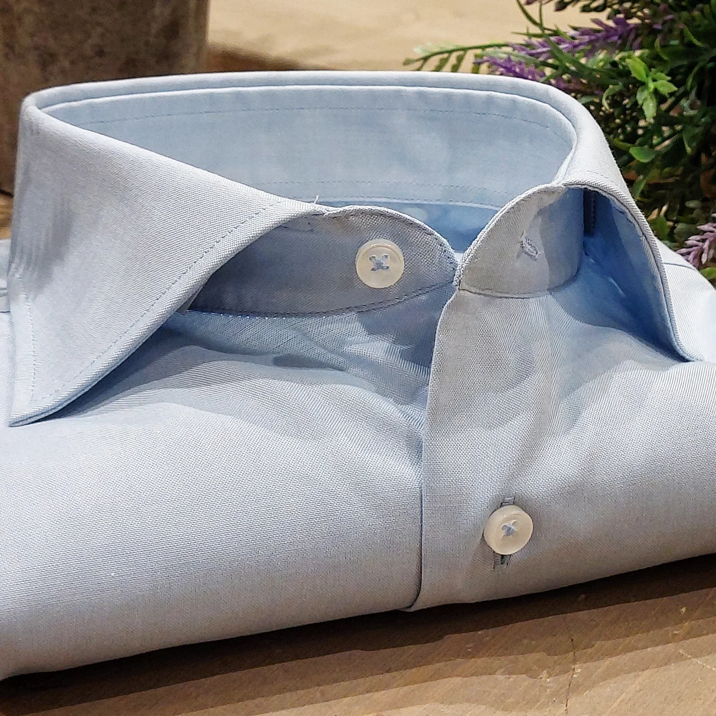 Camicia in Cotone Oxford Grana Fine Celeste Collo Francese