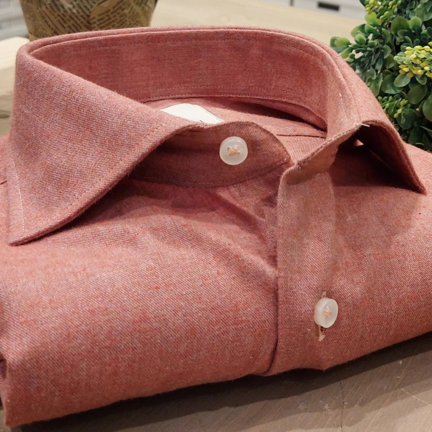 Camicia in Cotone Flanellato Mattone Collo Francese