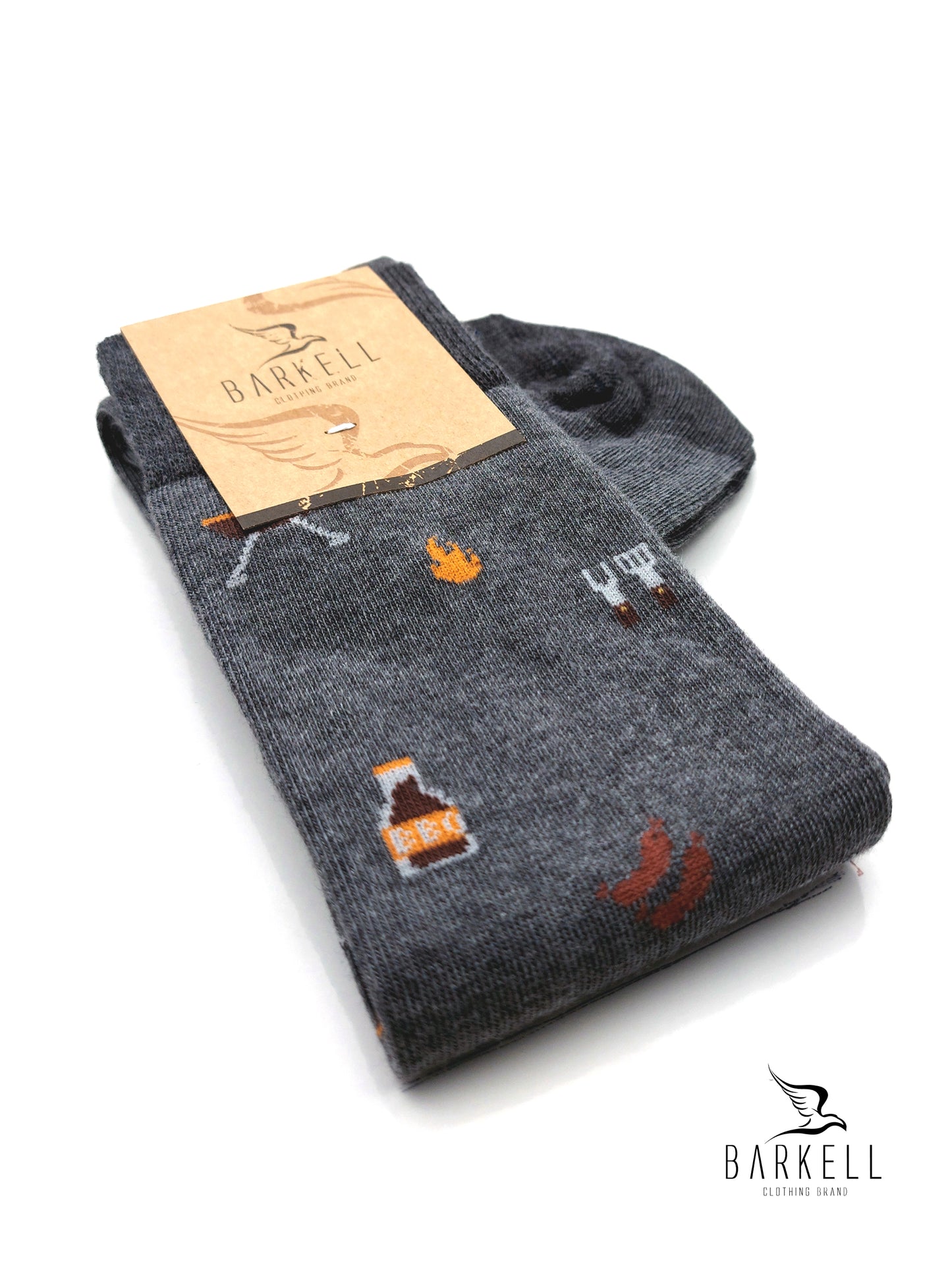 Calza Lunga In Caldo Cotone di Alta Qualità Fondo Grigio Fantasia Barbercue