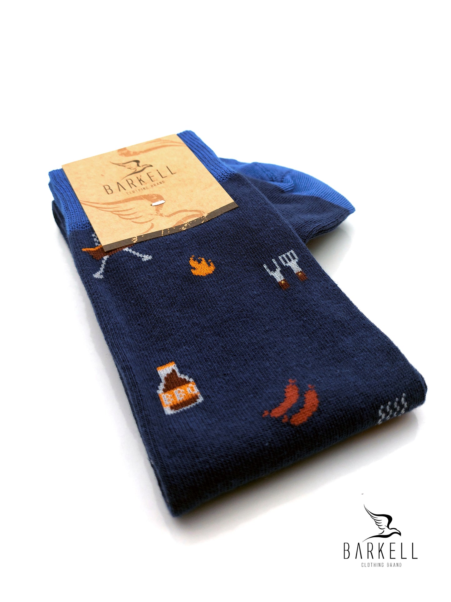 Calza Lunga In Caldo Cotone di Alta Qualità Fondo Indaco Fantasia Barbercue