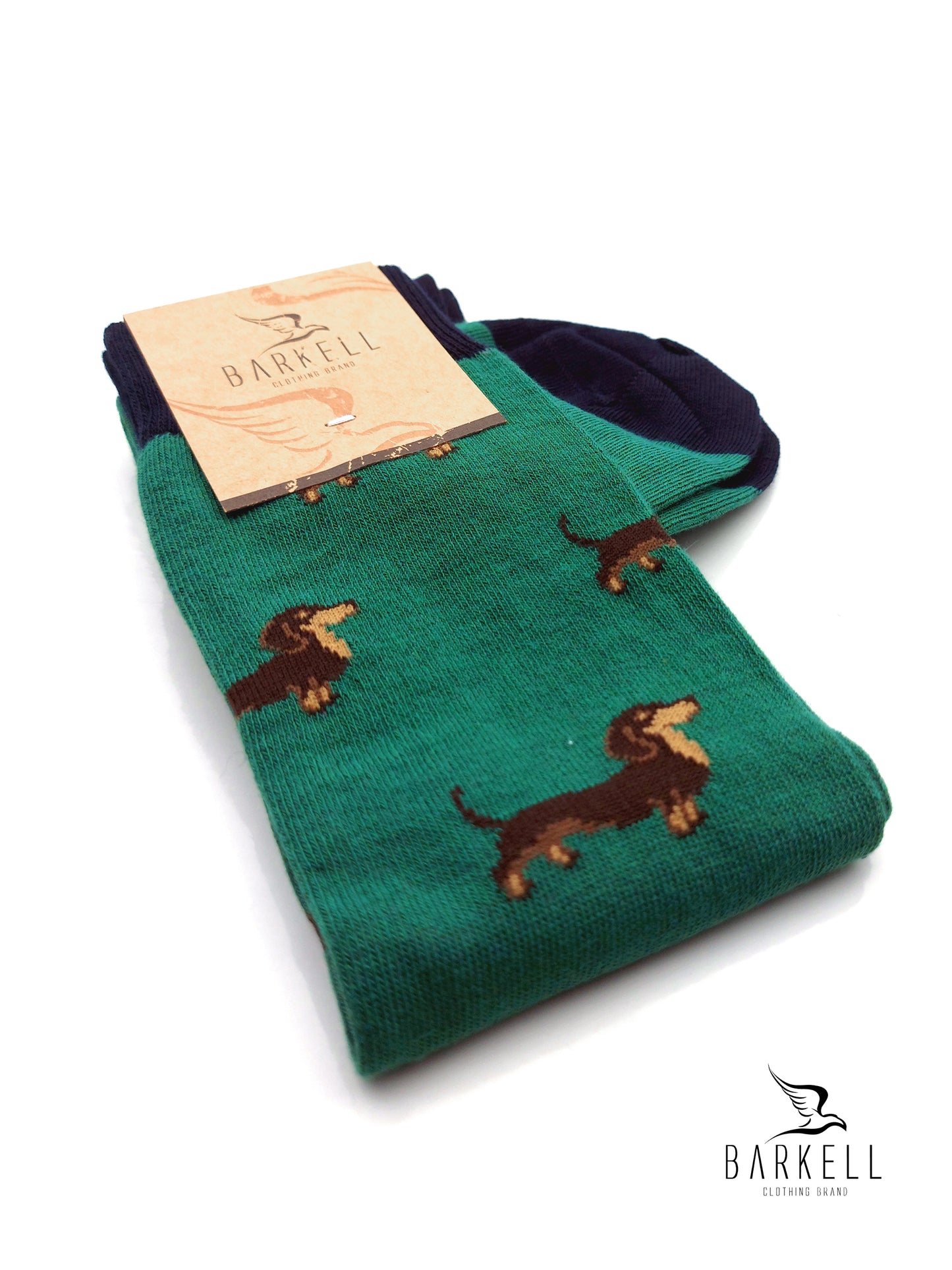 Calza Lunga In Caldo Cotone di Alta Qualità Fondo Verde Fantasia Bassotto