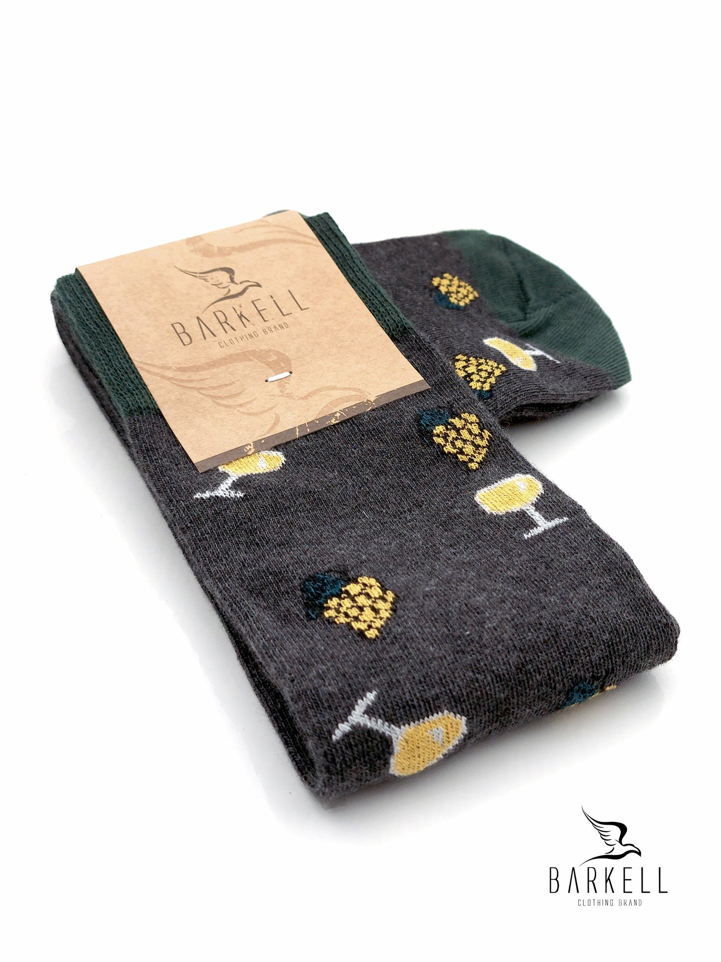 Calza Lunga In Caldo Cotone di Alta Qualità Fondo Grigio Fantasia Calici