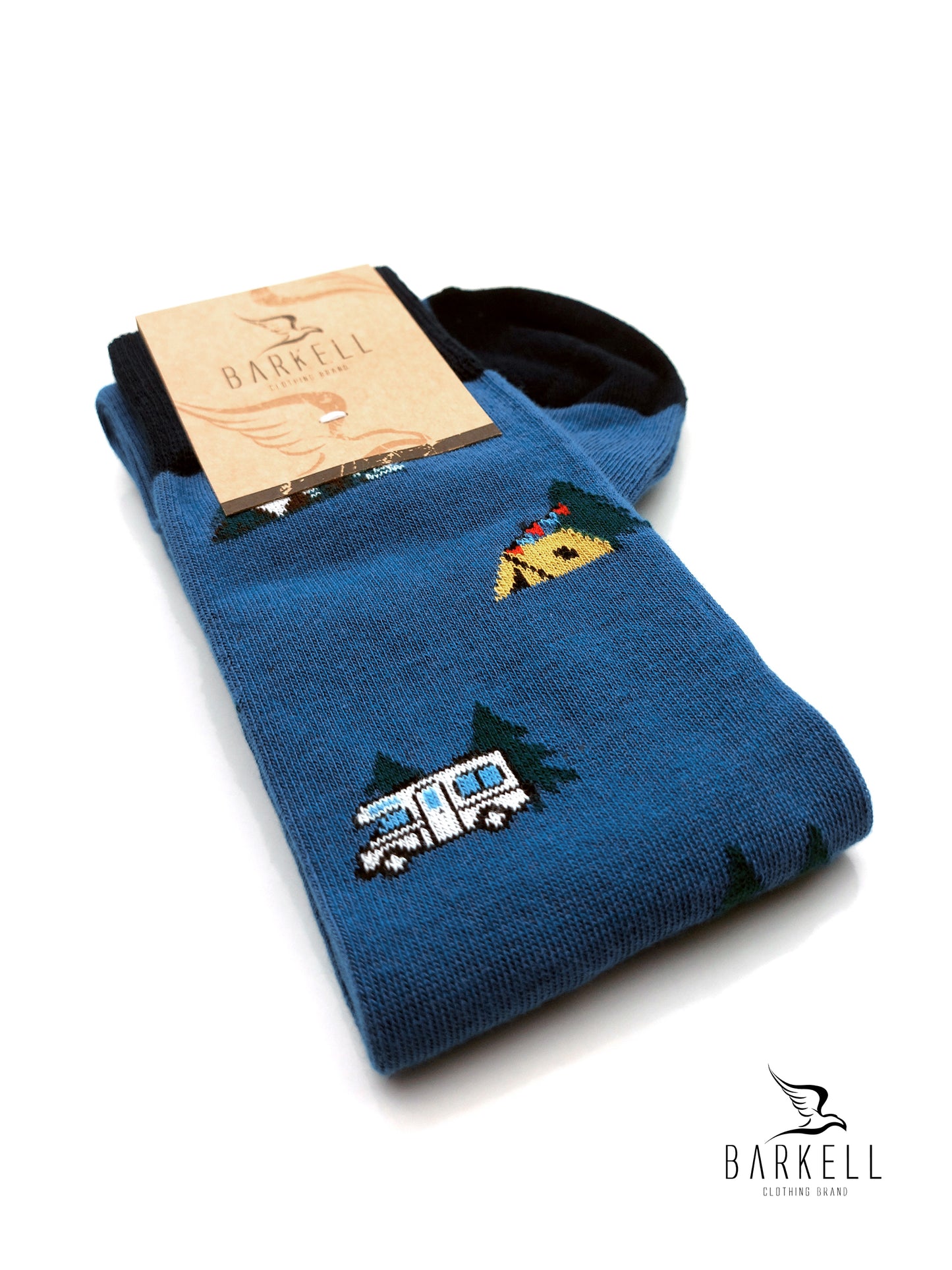 Calza Lunga In Caldo Cotone di Alta Qualità Fondo Azzurro Fantasia Camping