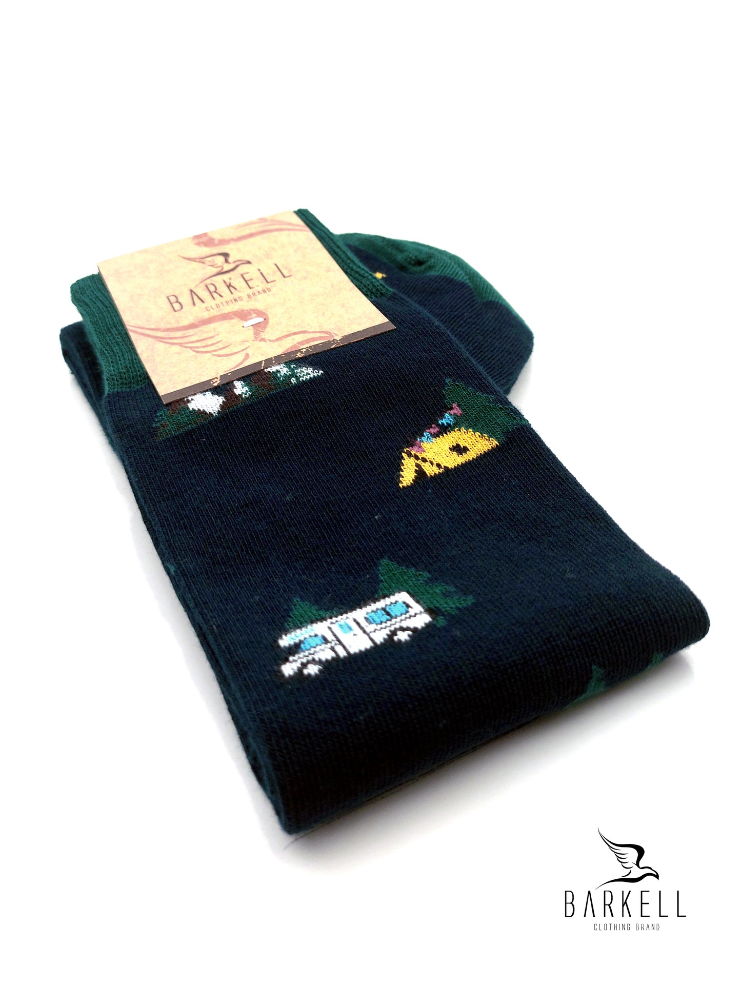 Calza Lunga In Caldo Cotone di Alta Qualità Fondo Blu Fantasia Camping