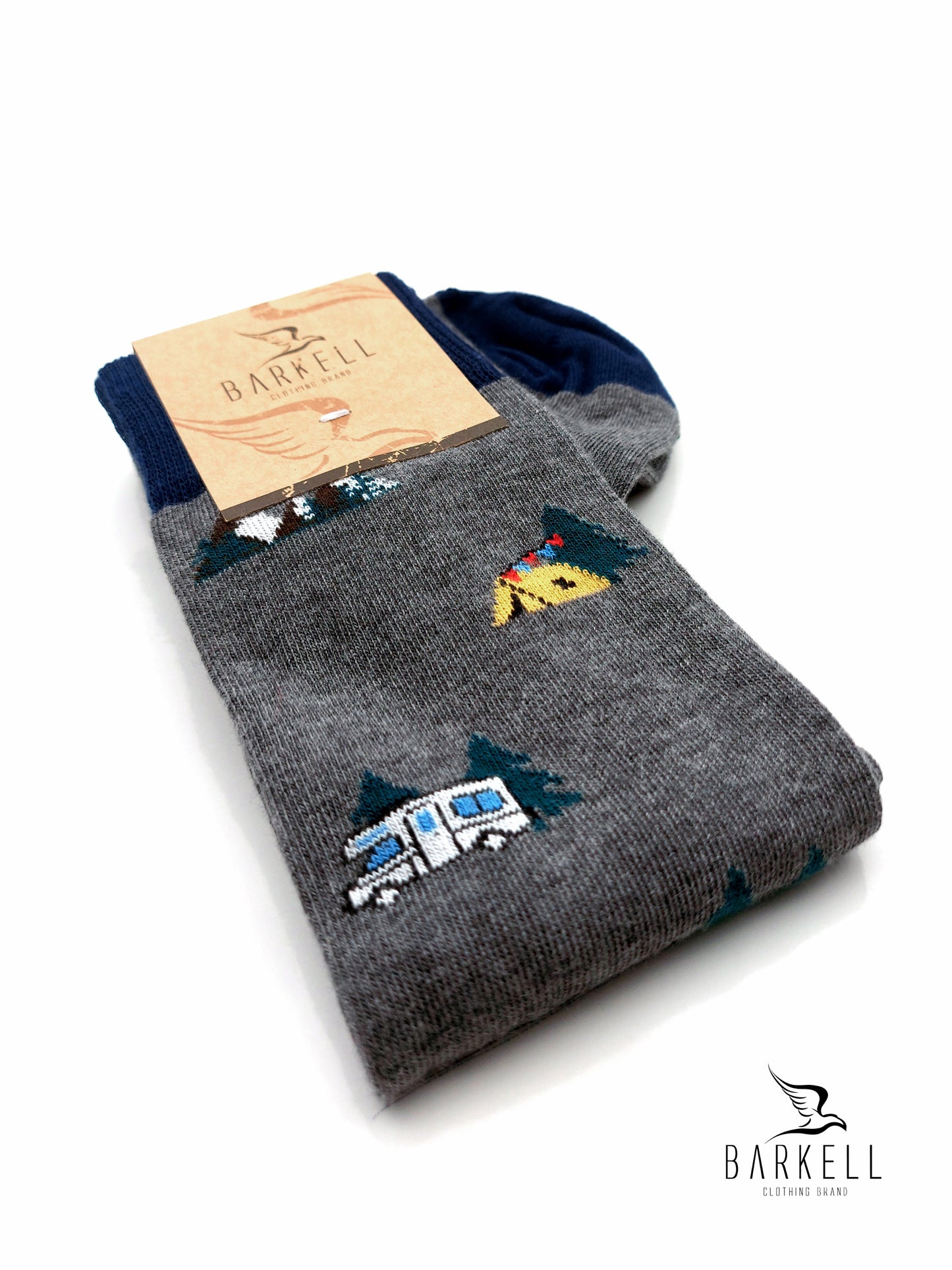 Calza Lunga In Caldo Cotone di Alta Qualità Fondo Grigio Fantasia Camping