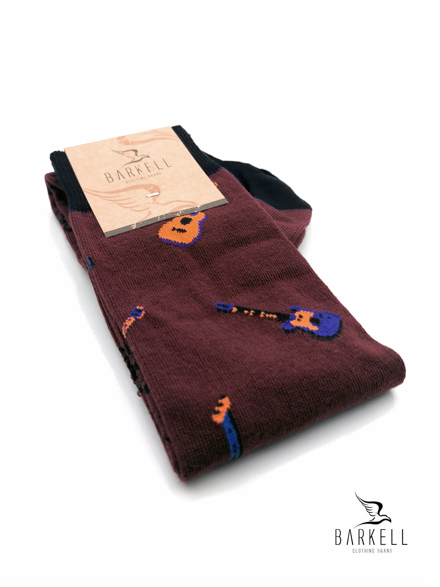 Calza Lunga In Caldo Cotone di Alta Qualità Fondo Bordò Fantasia Chitarre