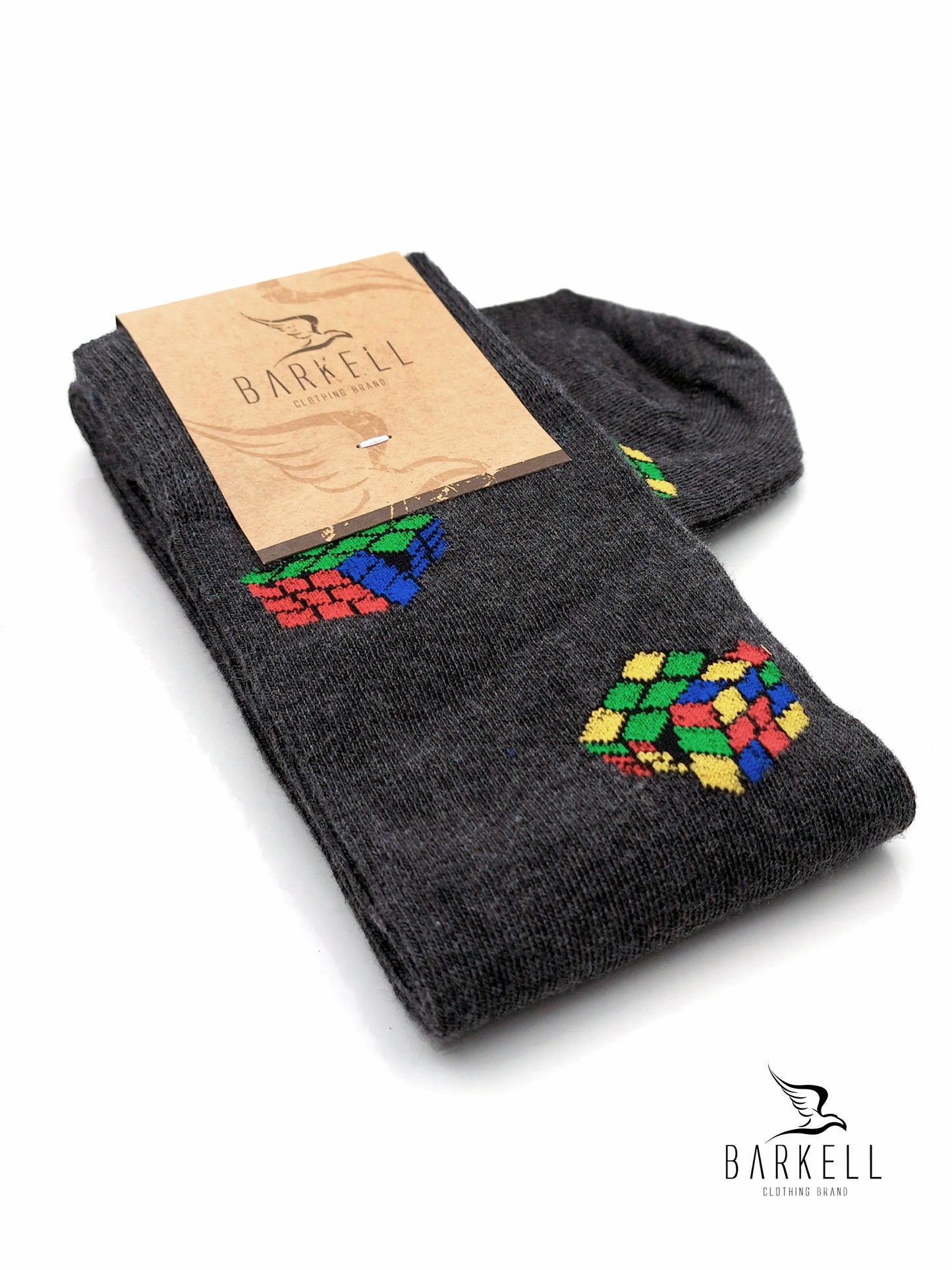 Calza Lunga In Caldo Cotone di Alta Qualità Fondo Grigio Fantasia Cubo