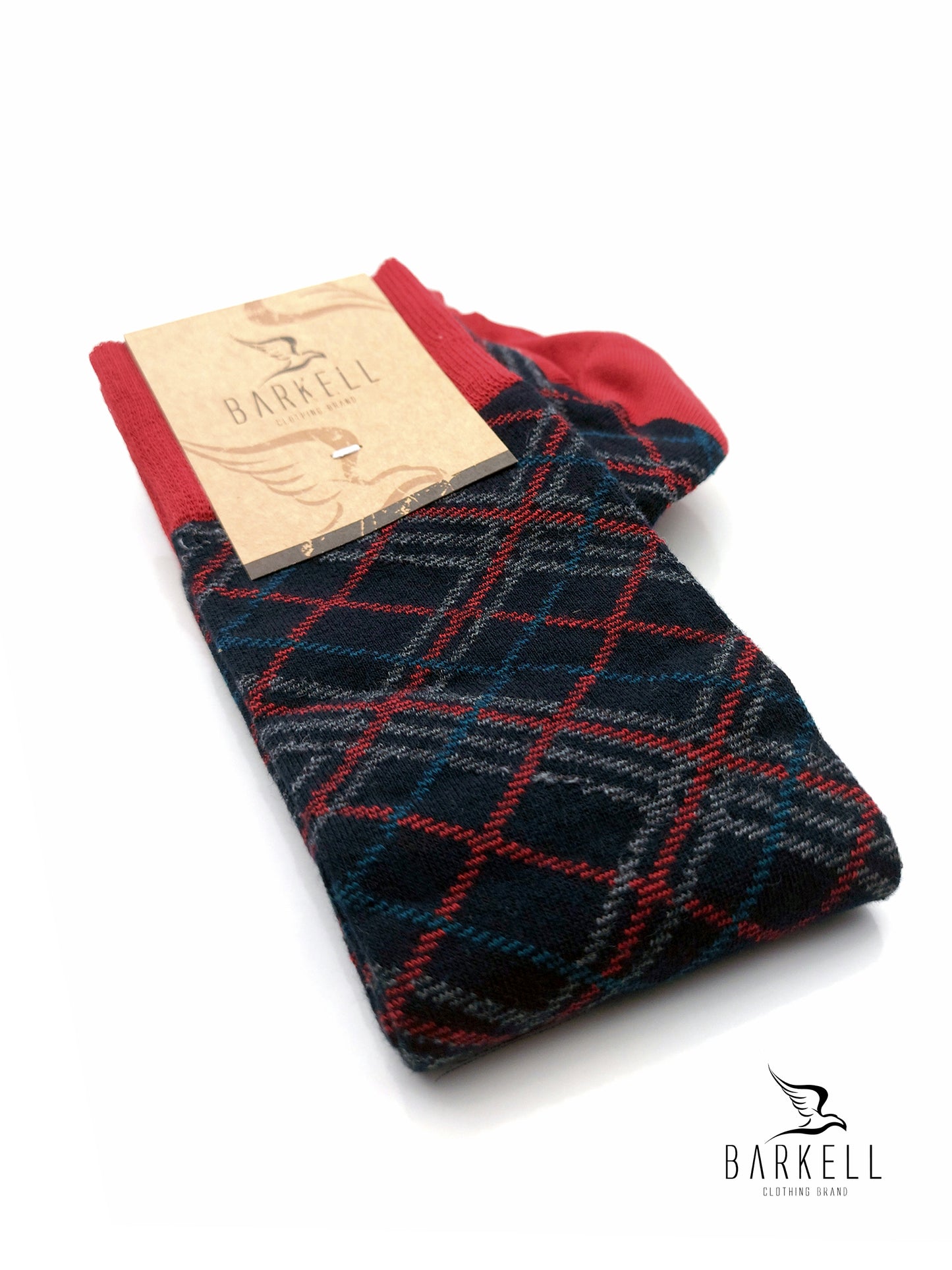 Calza Lunga In Caldo Cotone di Alta Qualità Fondo Blu Fantasia Rombi Multicolor