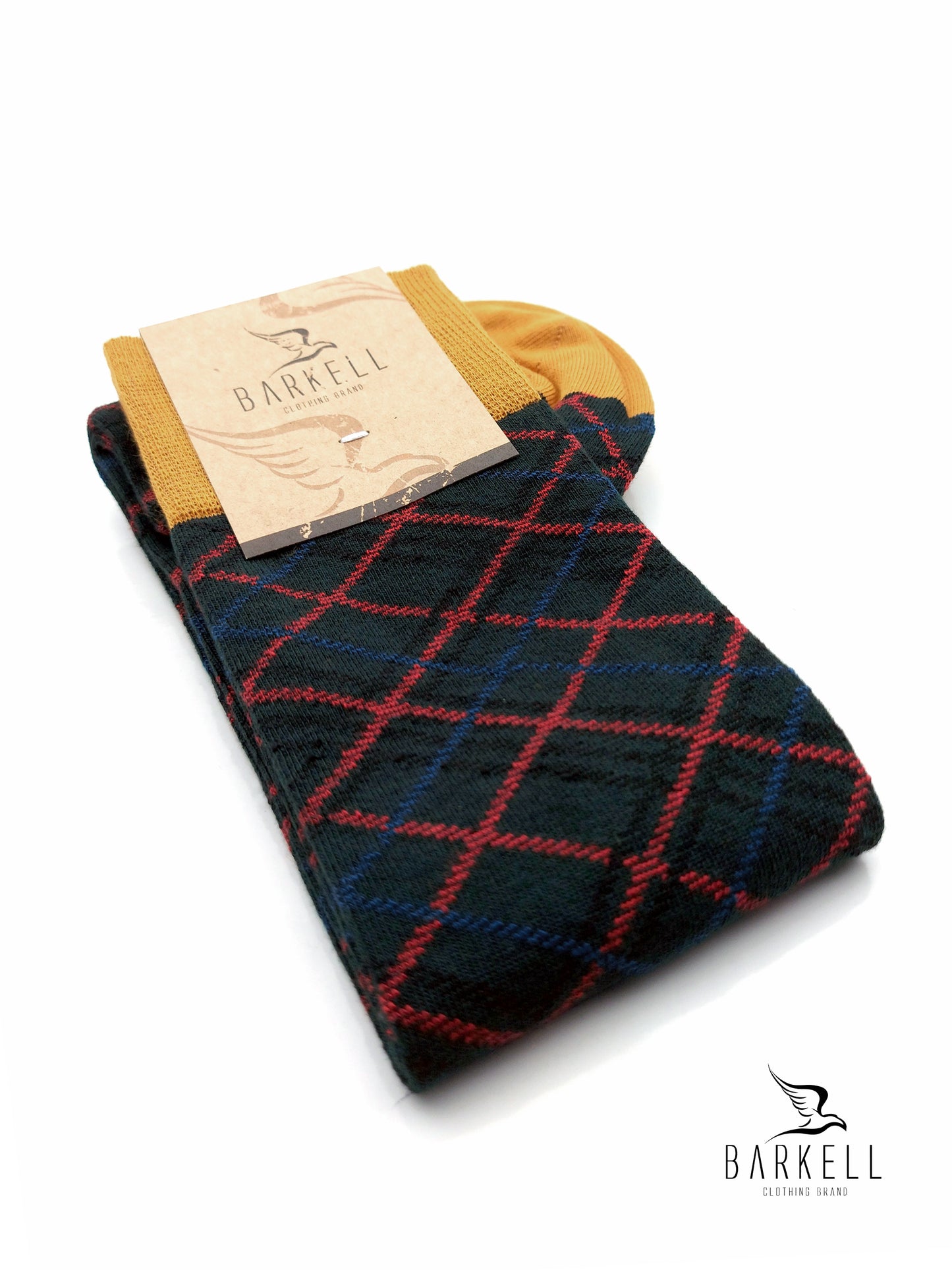 Calza Lunga In Caldo Cotone di Alta Qualità Fondo Verdone Fantasia Rombi Multicolor