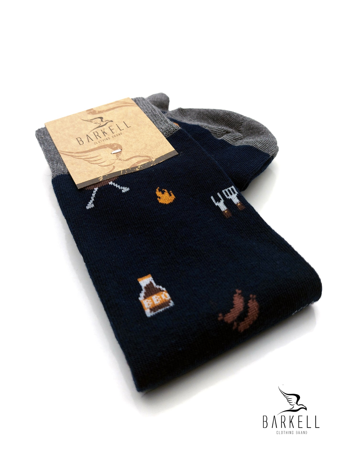 Calza Lunga In Caldo Cotone di Alta Qualità Fondo Blu Fantasia Barbercue