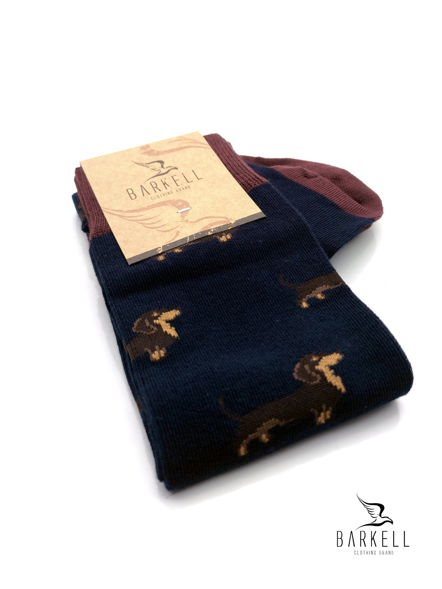 Calza Lunga In Caldo Cotone di Alta Qualità Fondo Blu Fantasia Bassotto