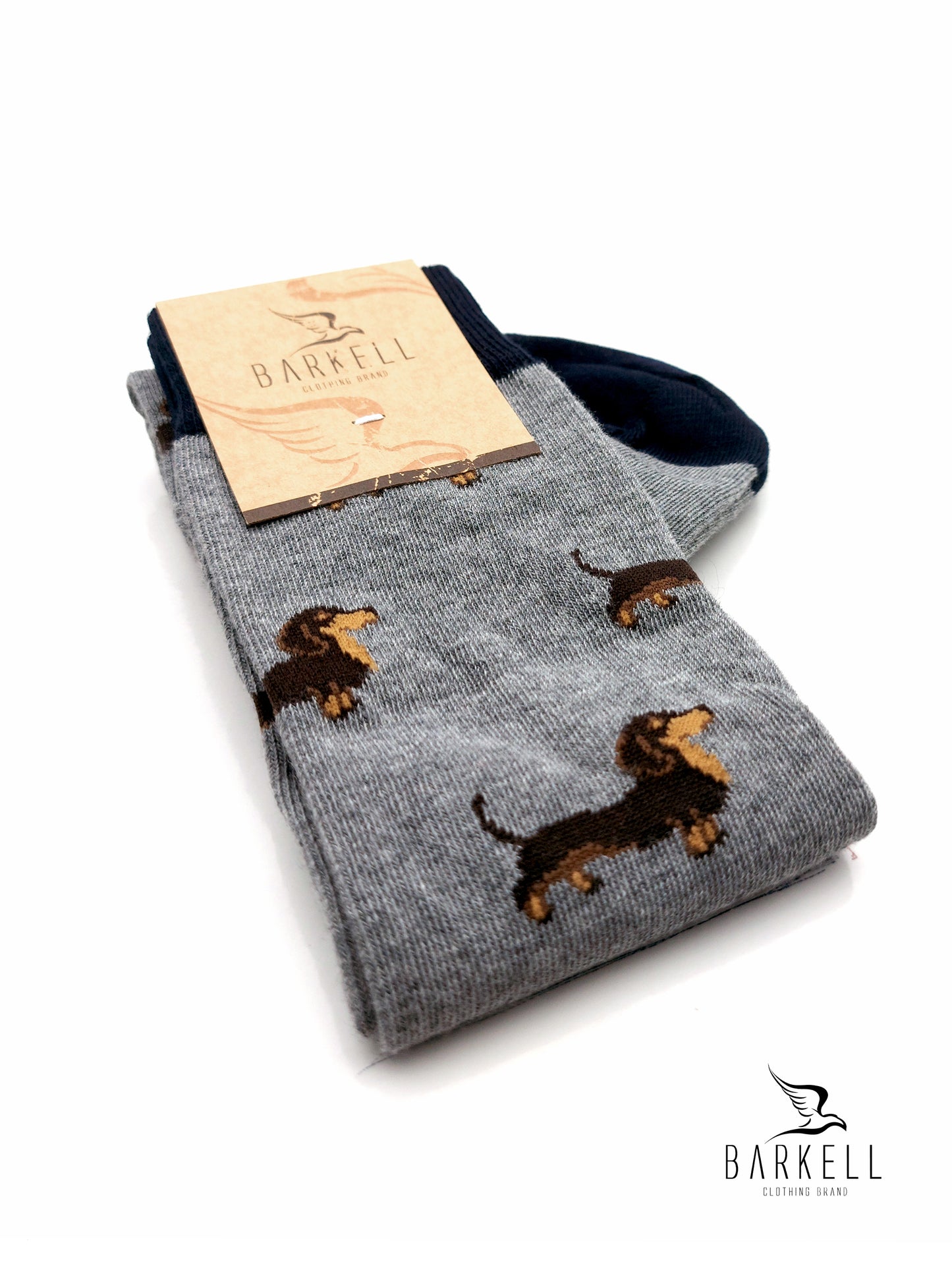 Calza Lunga In Caldo Cotone di Alta Qualità Fondo Grigio Fantasia Bassotto