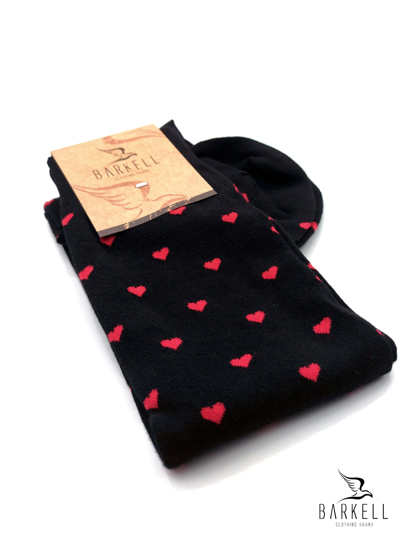 Calza Lunga In Caldo Cotone di Alta Qualità Fondo Nero Fantasia Cuoricini