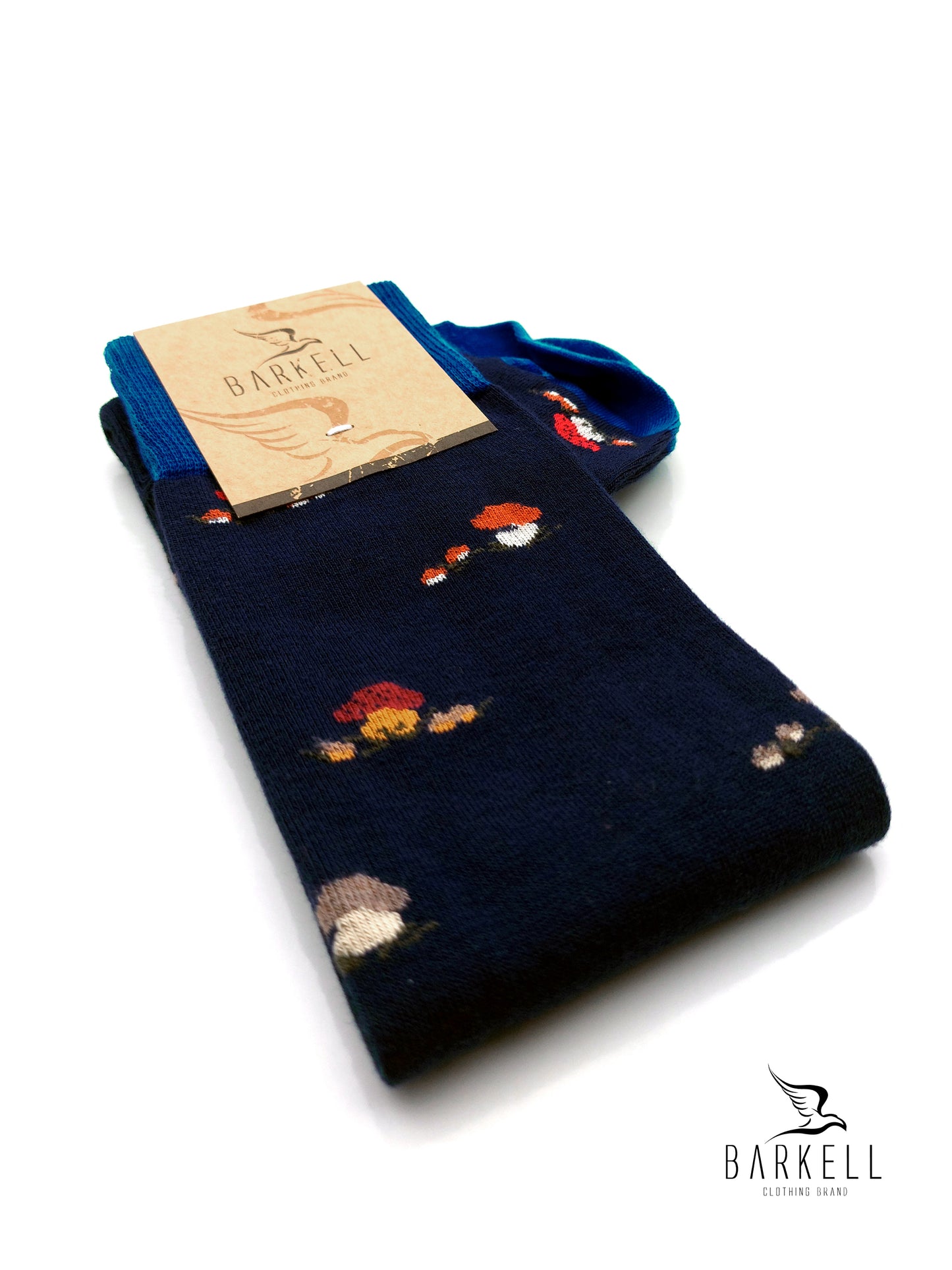 Calza Lunga In Caldo Cotone di Alta Qualità Fondo Blu Fantasia Funghetti