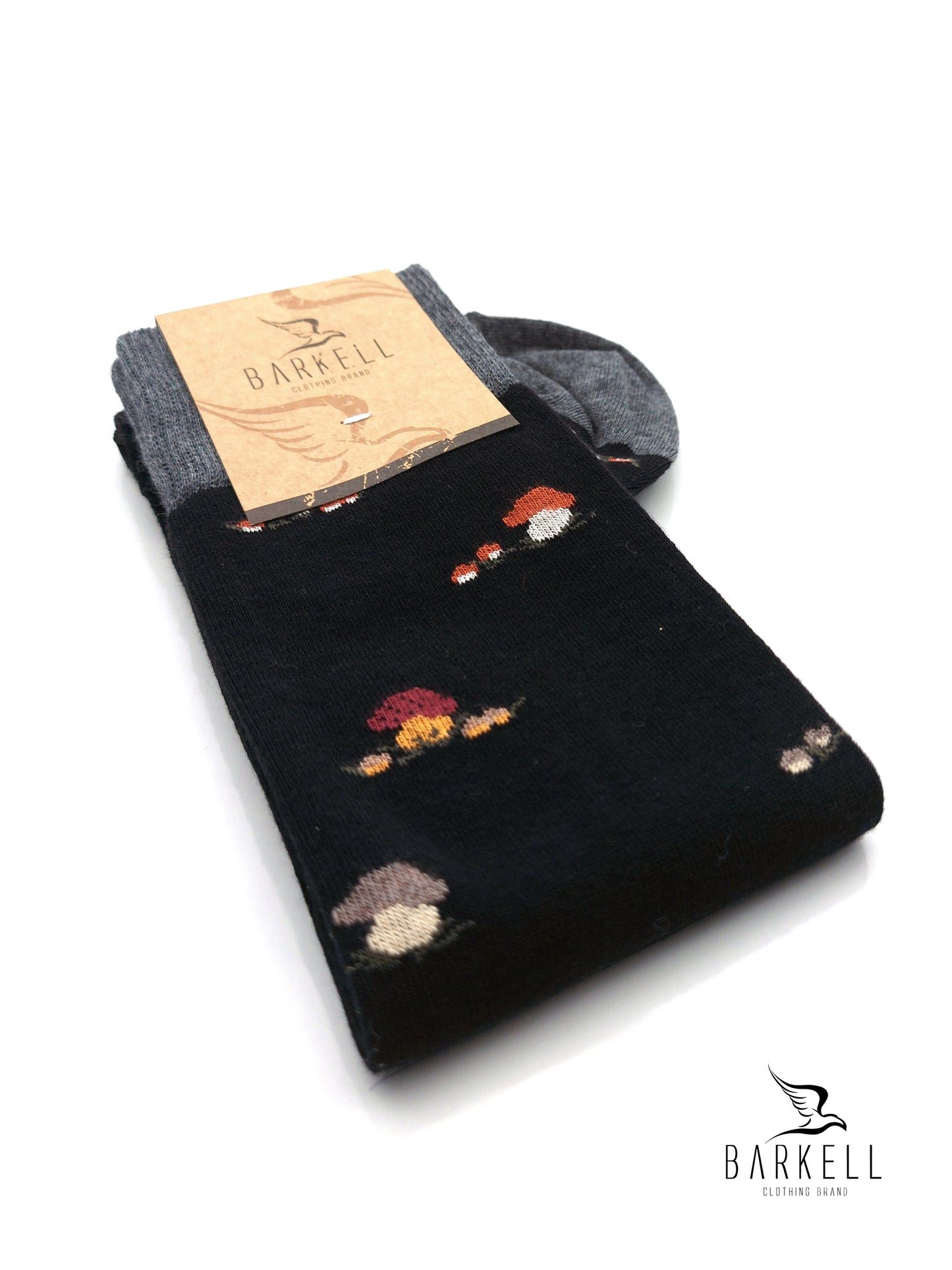 Calza Lunga In Caldo Cotone di Alta Qualità Fondo Nero Fantasia Funghetti