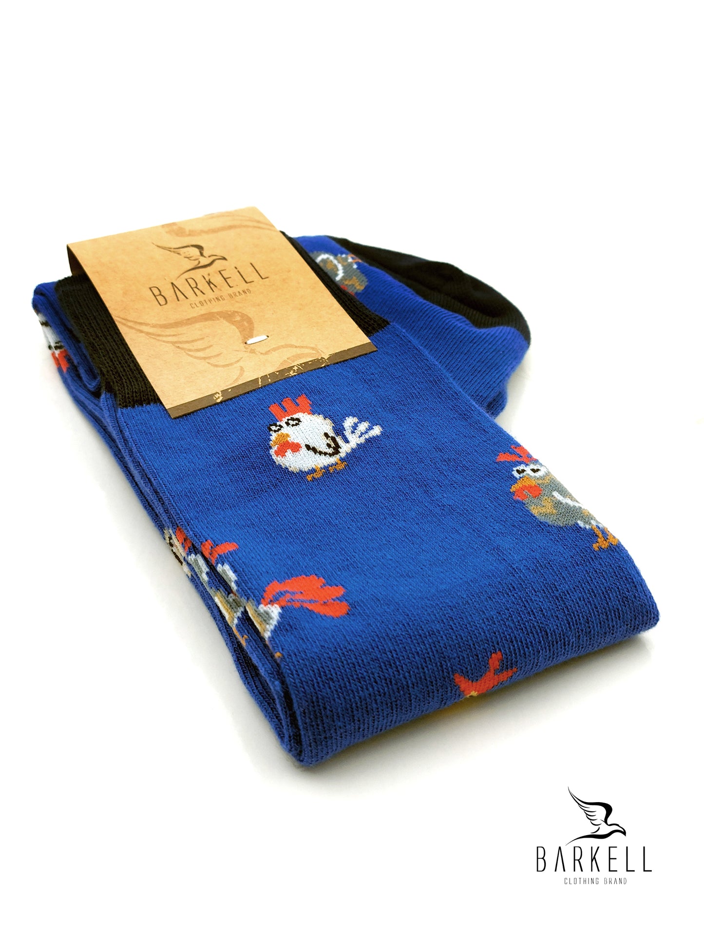 Calza Lunga In Caldo Cotone di Alta Qualità Fondo Azzurro Fantasia Galli