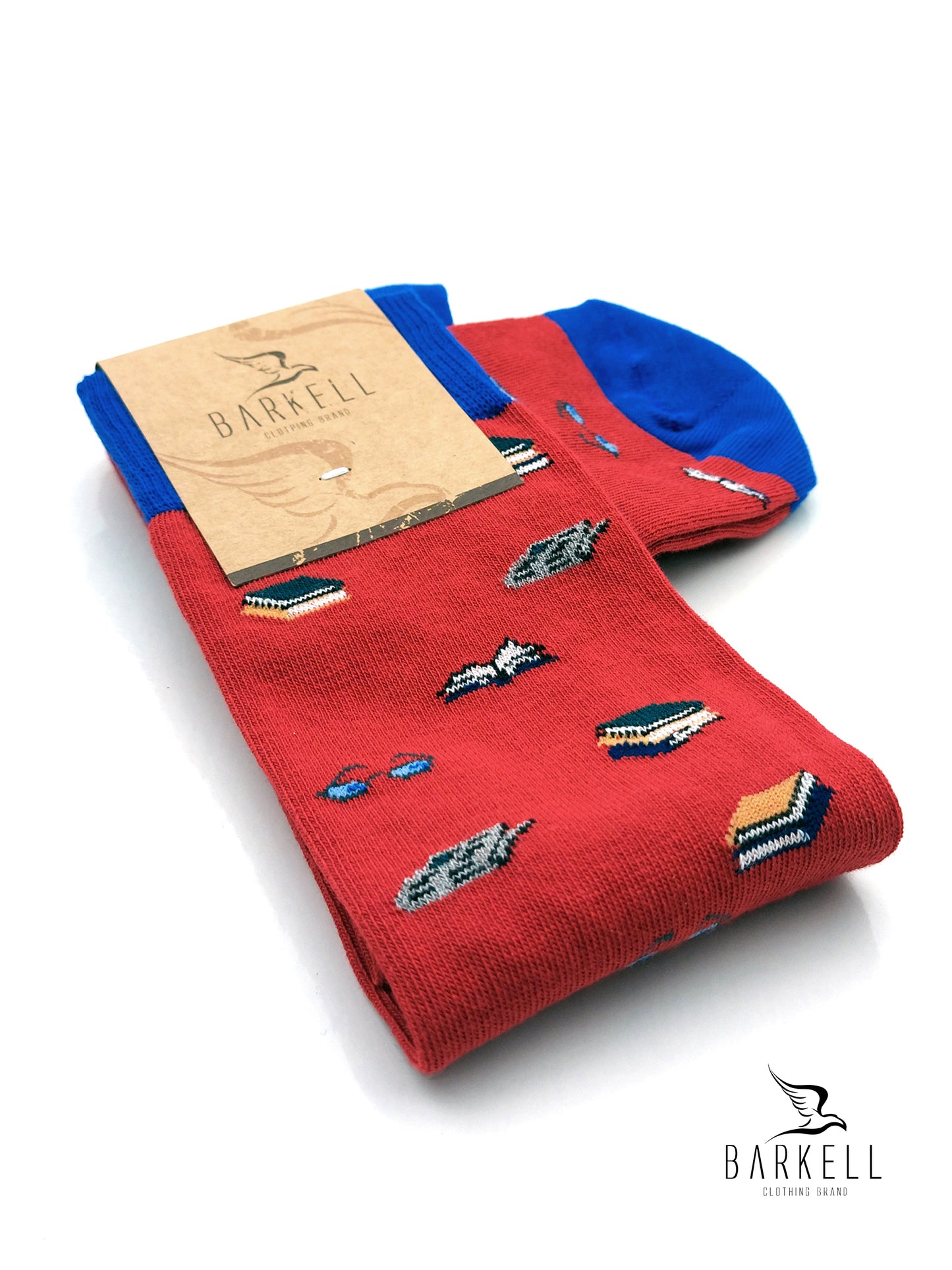 Calza Lunga In Caldo Cotone di Alta Qualità Fondo Rosso Fantasia Libri