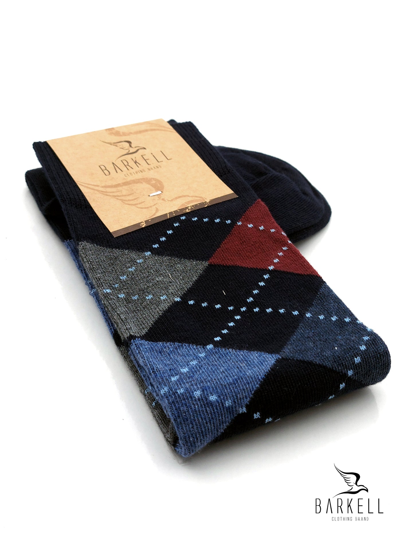 Calza Lunga In Caldo Cotone di Alta Qualità Fondo Blu Fantasia Losanghe