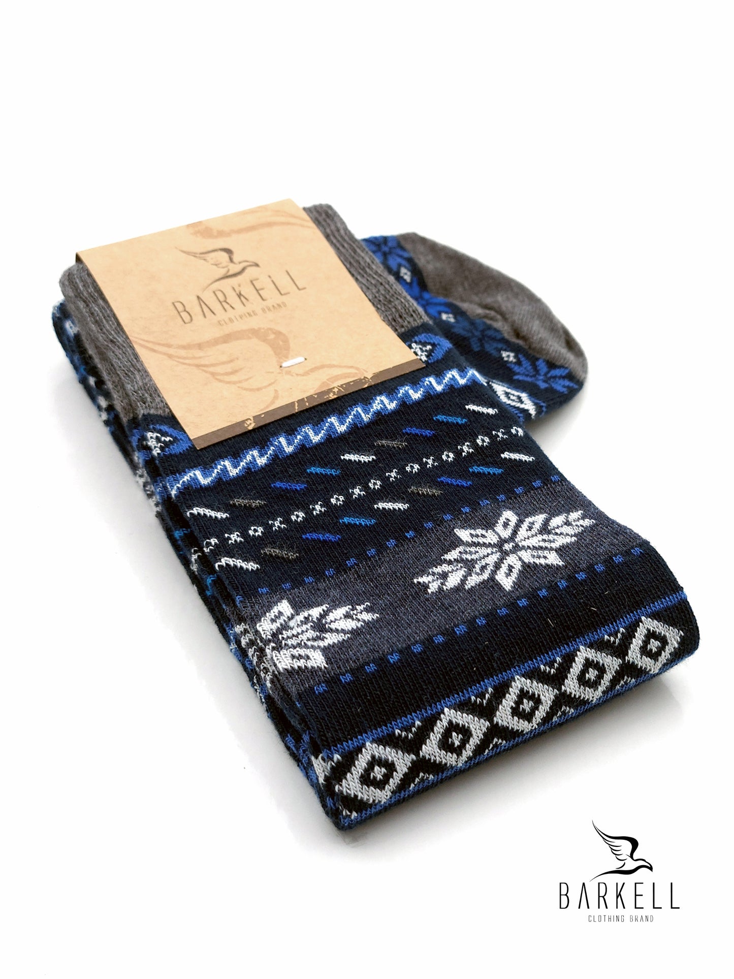 Calza Lunga In Caldo Cotone di Alta Qualità Fondo Blu Fantasia Norvegese