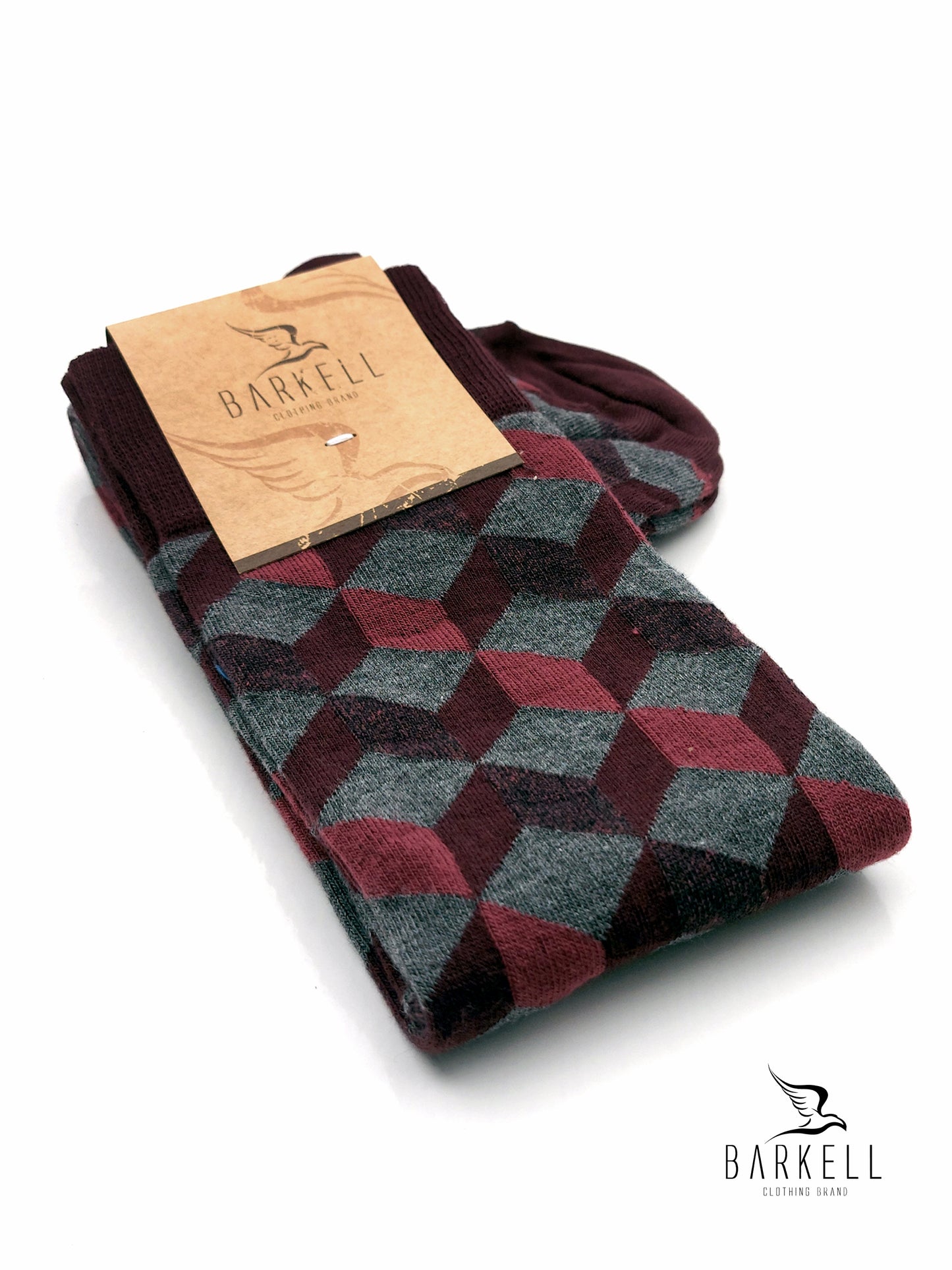 Calza Lunga In Caldo Cotone di Alta Qualità Fondo Bordò Fantasia Optical