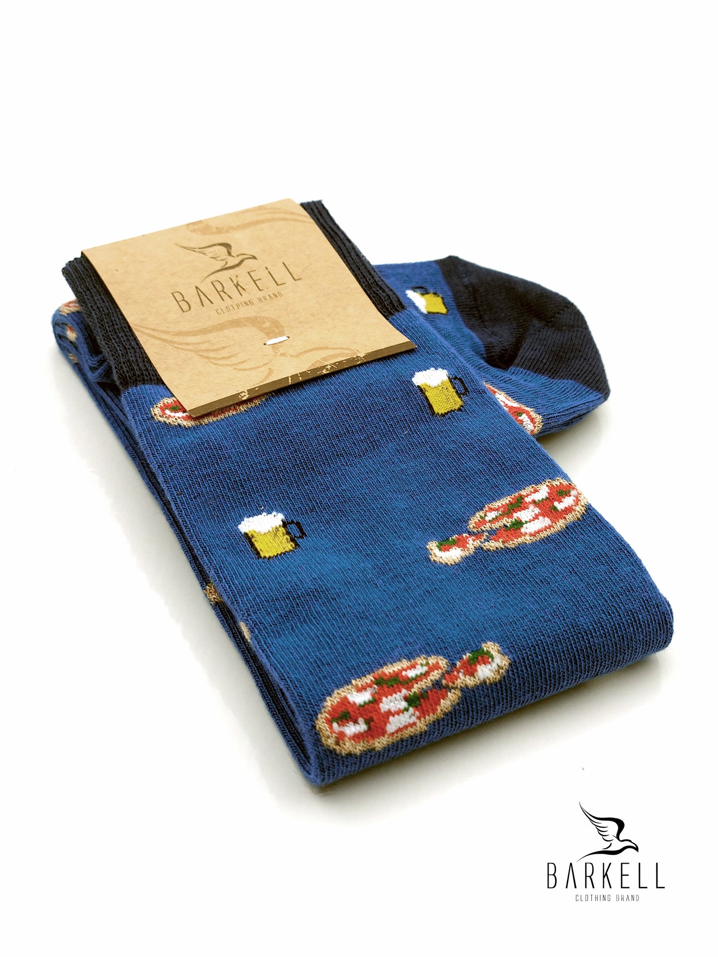 Calza Lunga In Caldo Cotone di Alta Qualità Fondo Azzurro Fantasia Pizza