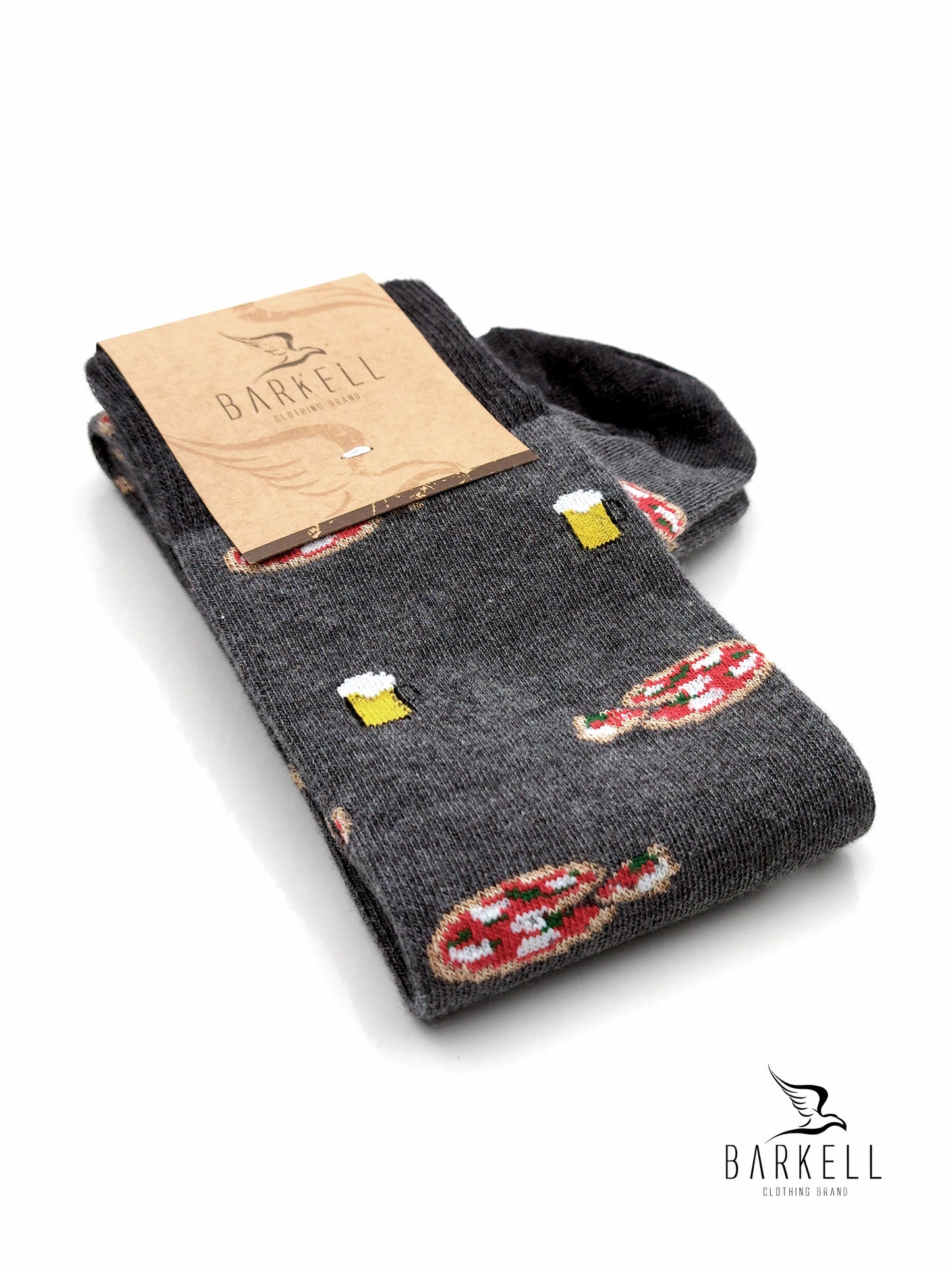 Calza Lunga In Caldo Cotone di Alta Qualità Fondo Grigio Fantasia Pizza