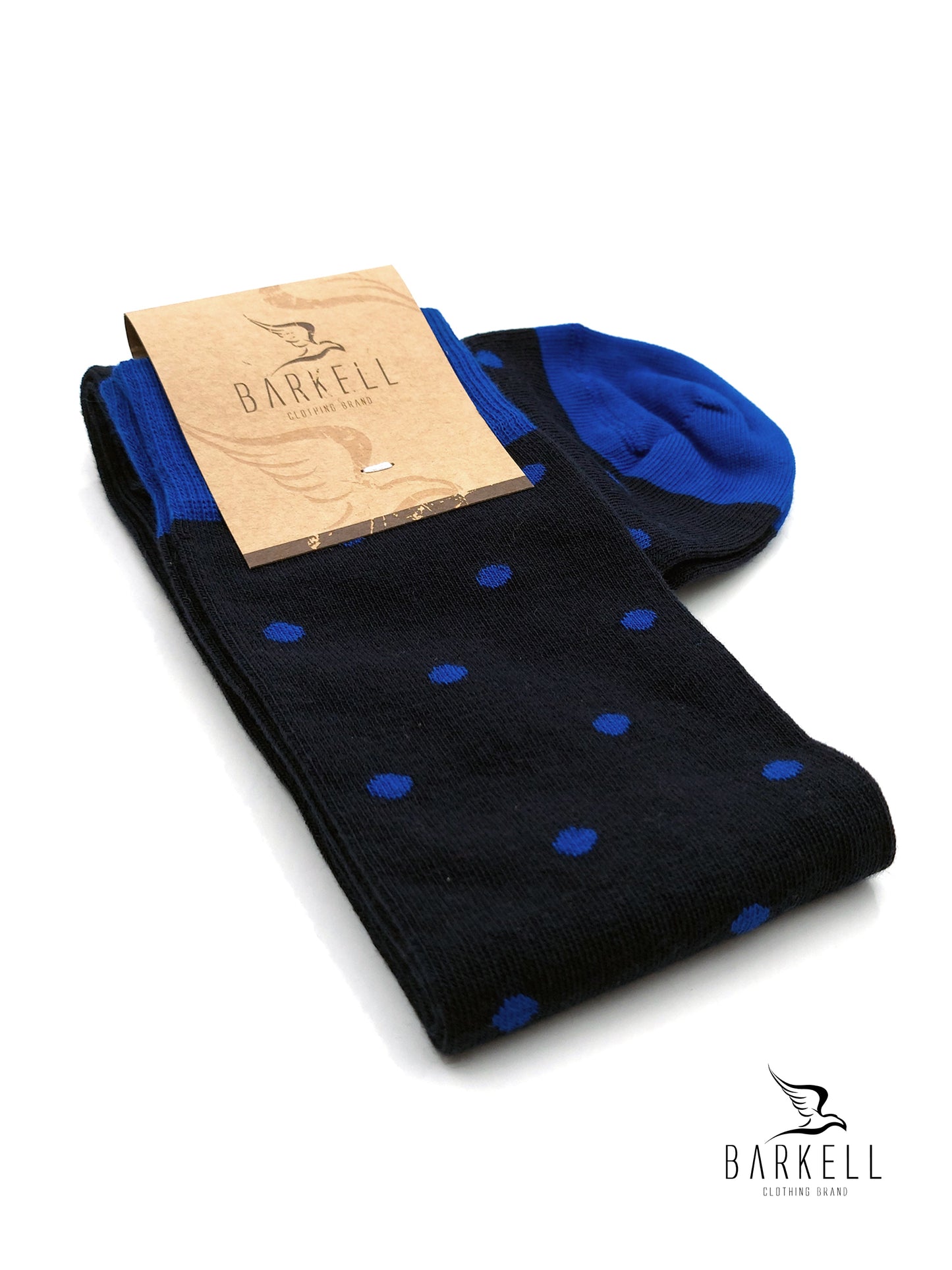 Calza Lunga In Caldo Cotone di Alta Qualità Fondo Blu Fantasia Pois Piccolo