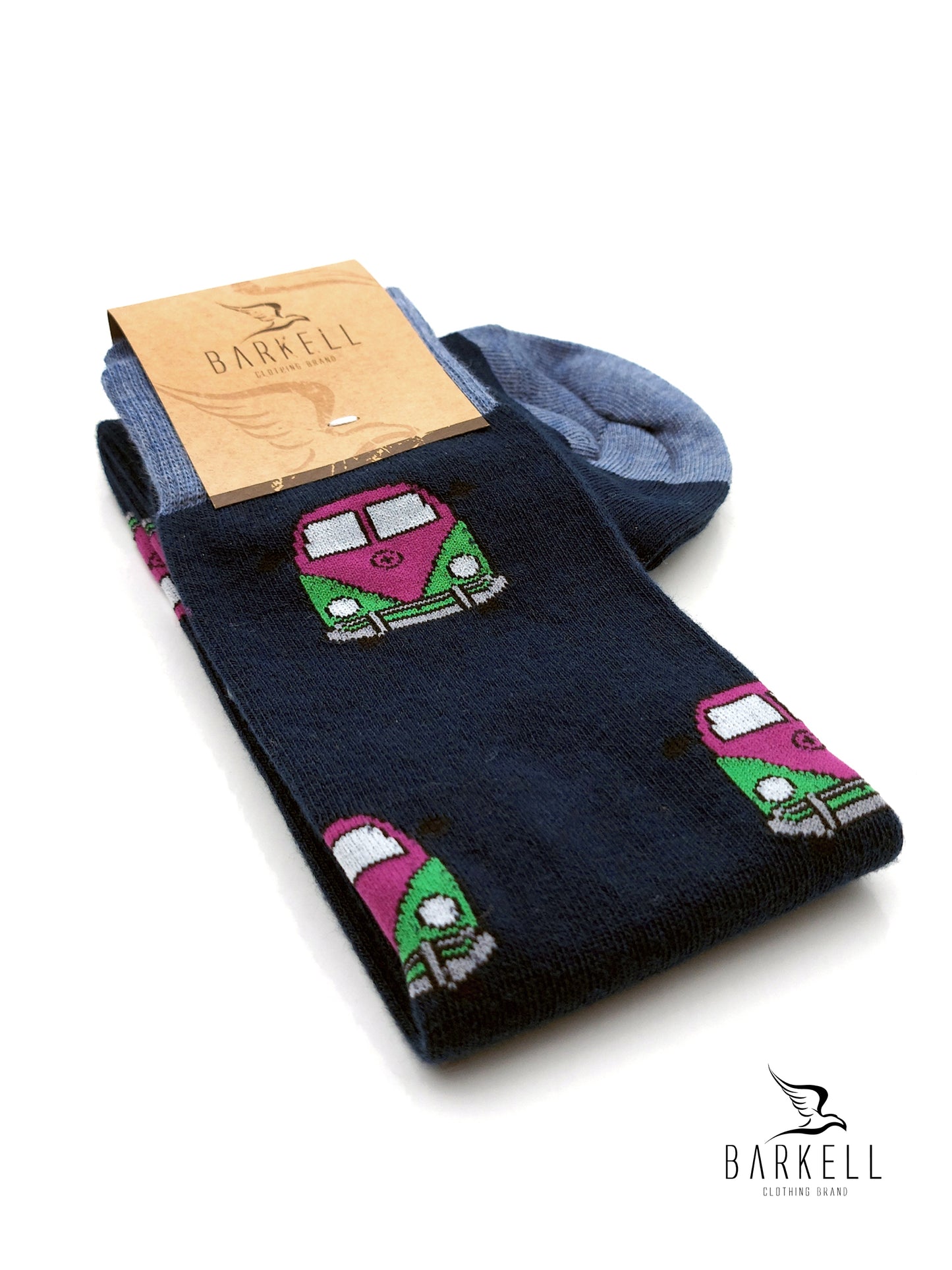 Calza Lunga In Caldo Cotone di Alta Qualità Fondo Blu Fantasia Pulmino