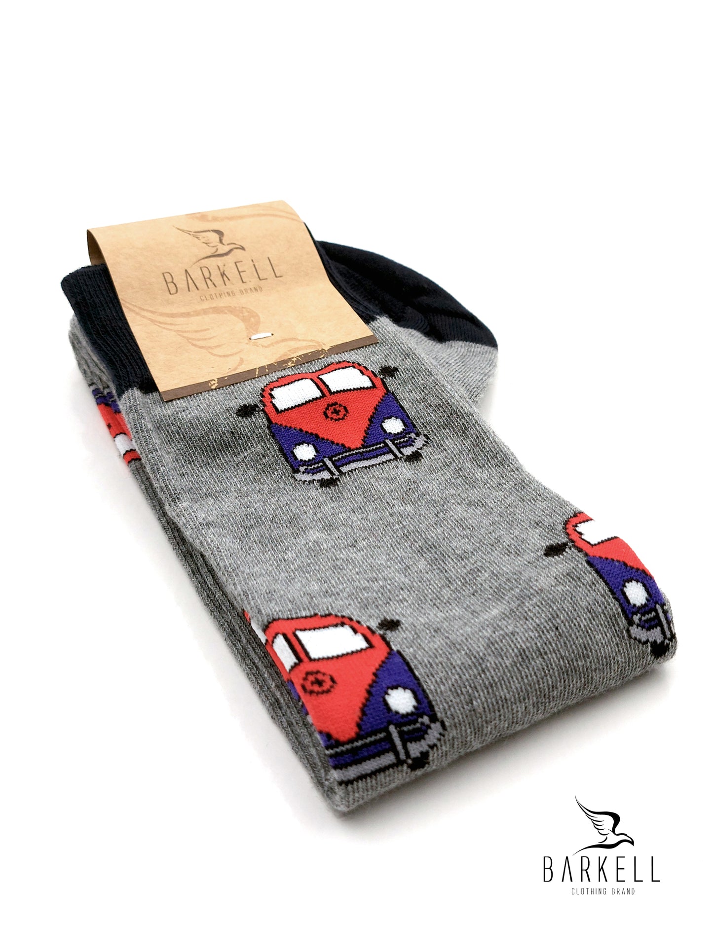 Calza Lunga In Caldo Cotone di Alta Qualità Fondo Grigio Fantasia Pulmino