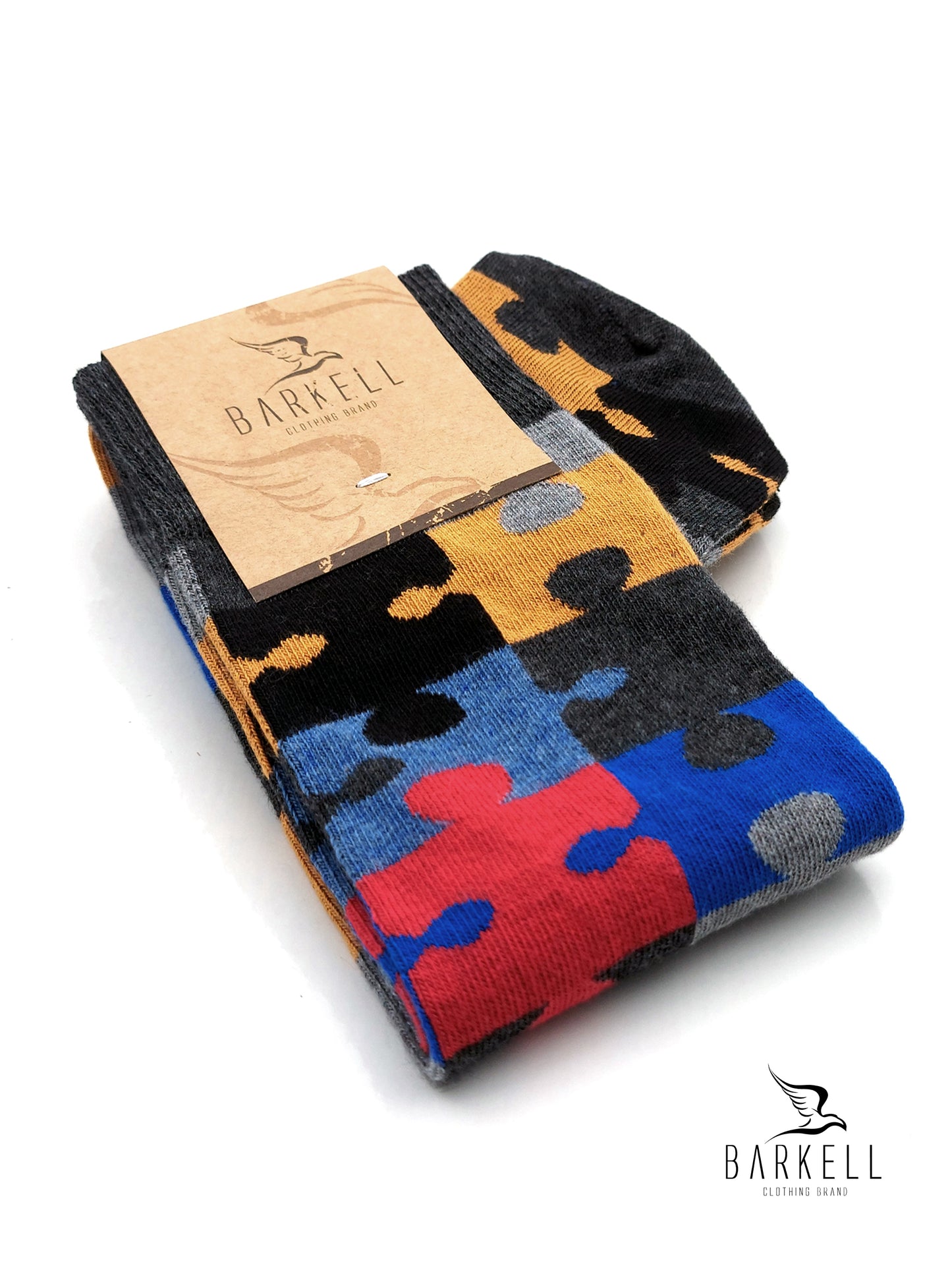 Calza Lunga In Caldo Cotone di Alta Qualità Fondo Grigio Fantasia Puzzle