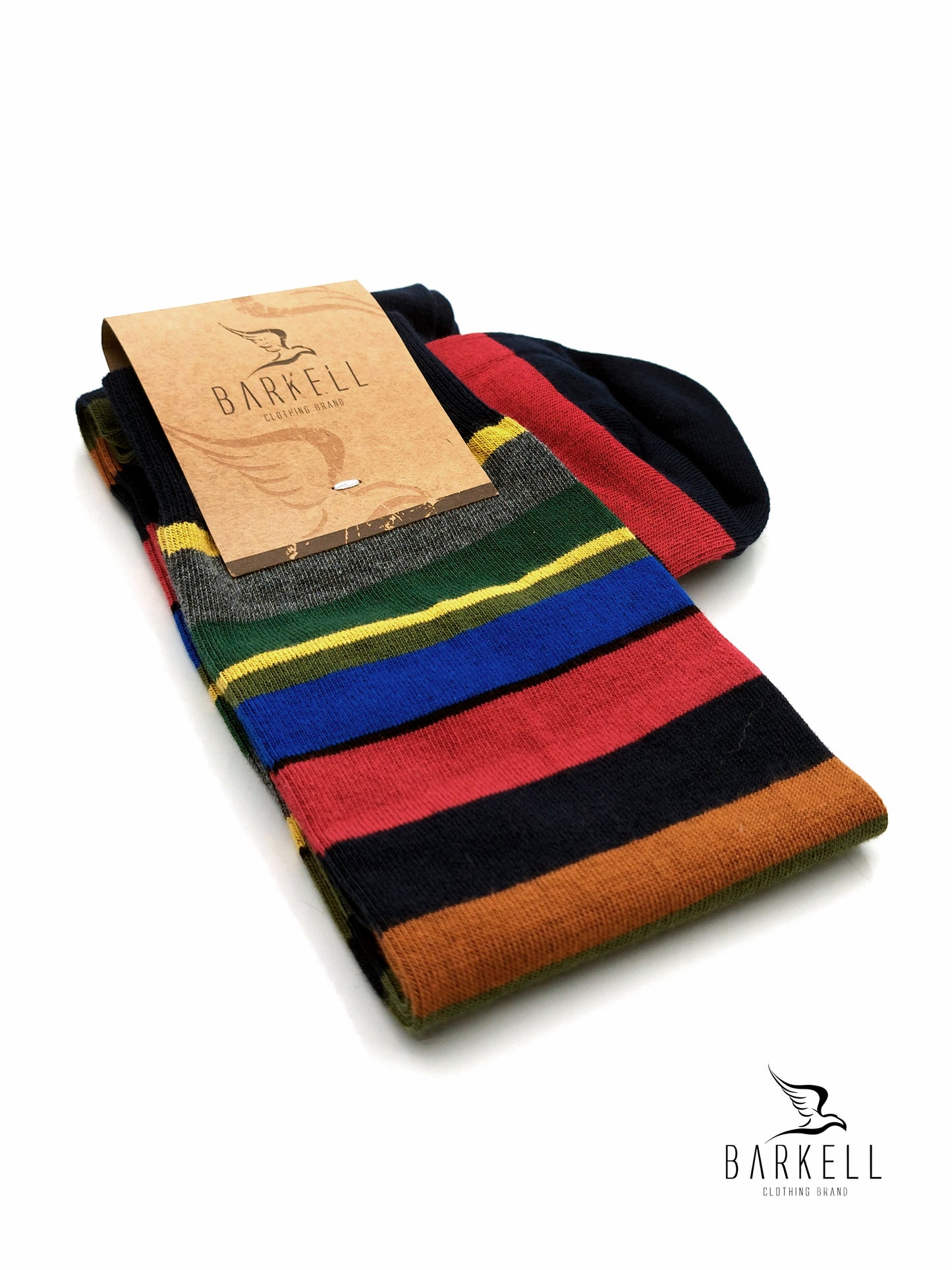 Calza Lunga In Caldo Cotone di Alta Qualità Fondo Blu Rigata Multicolore