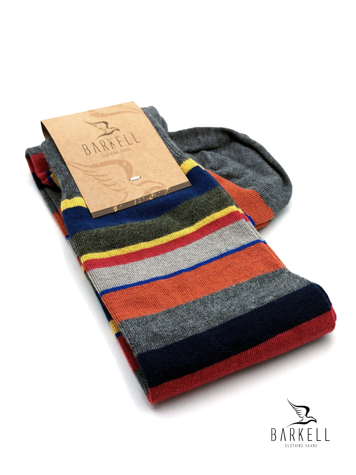 Calza Lunga In Caldo Cotone di Alta Qualità Fondo Grigio Rigata Multicolore