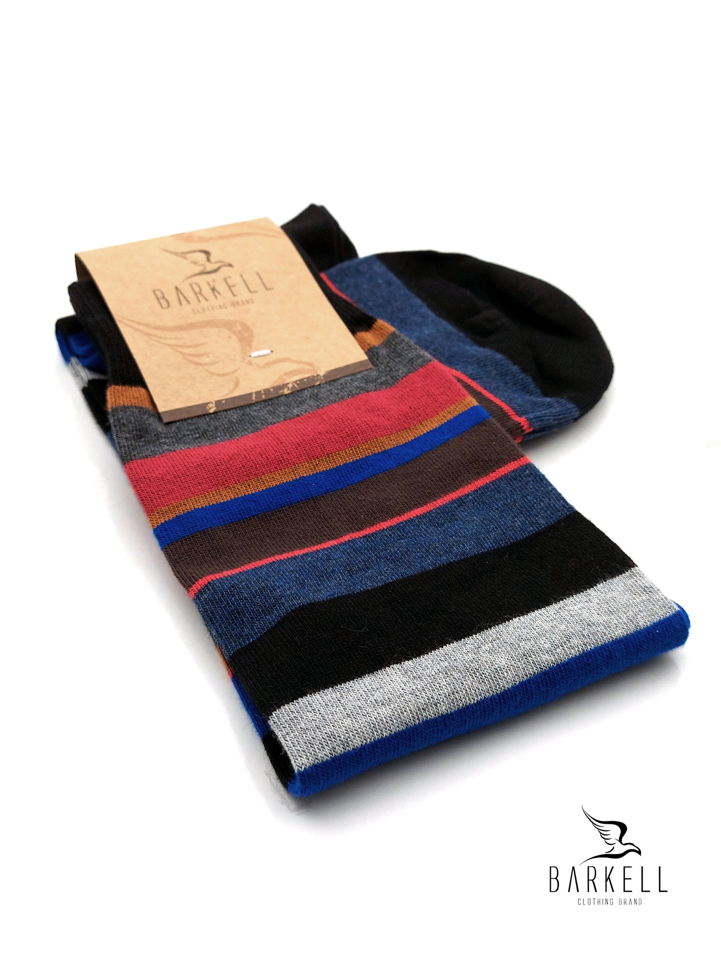 Calza Lunga In Caldo Cotone di Alta Qualità Fondo Nero Rigata Multicolore