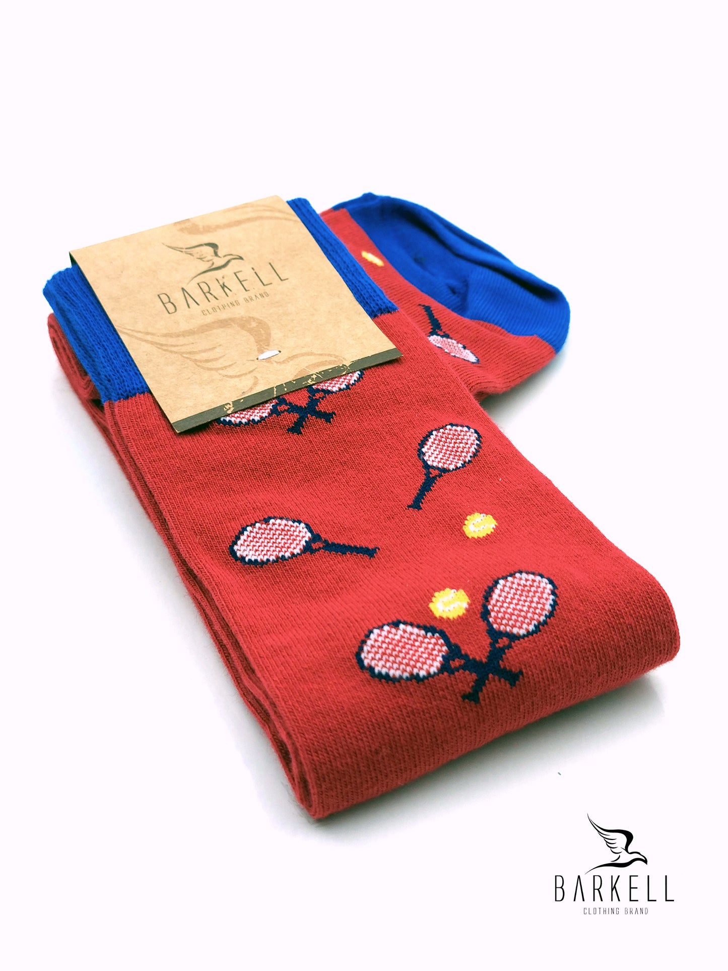 Calza Lunga In Caldo Cotone di Alta Qualità Fondo Rosso Fantasia Tennis