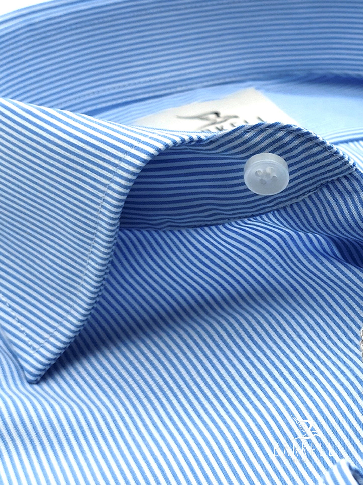 Camicia in Cotone No Stiro Rigata Bianca e Celeste Collo Francese