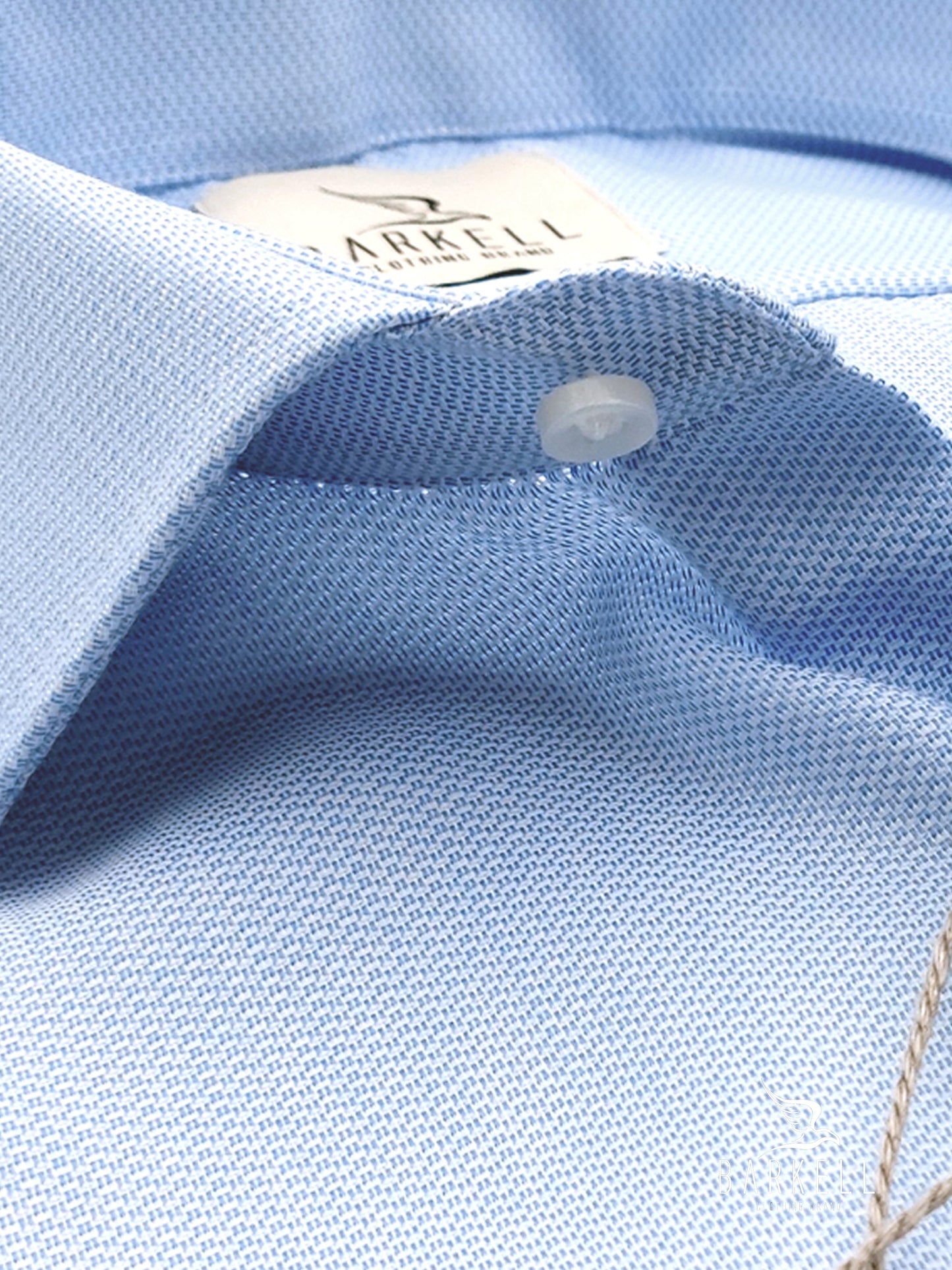 Camicia in Cotone No Stiro Microfantasia Armaturata Celeste Collo Francese