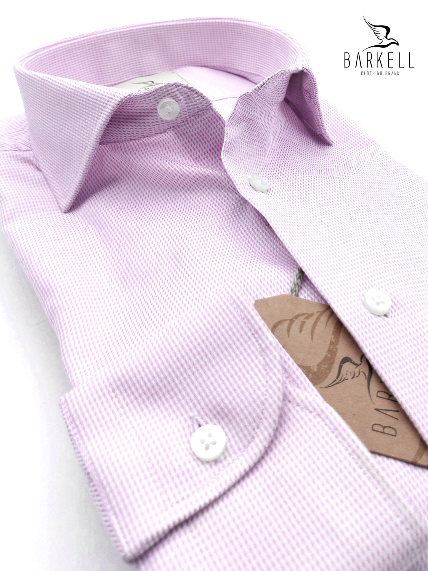 Camicia in Cotone Doppio Ritorto Fantasia Geometrica Lilla Fondo Bianco Collo Francese
