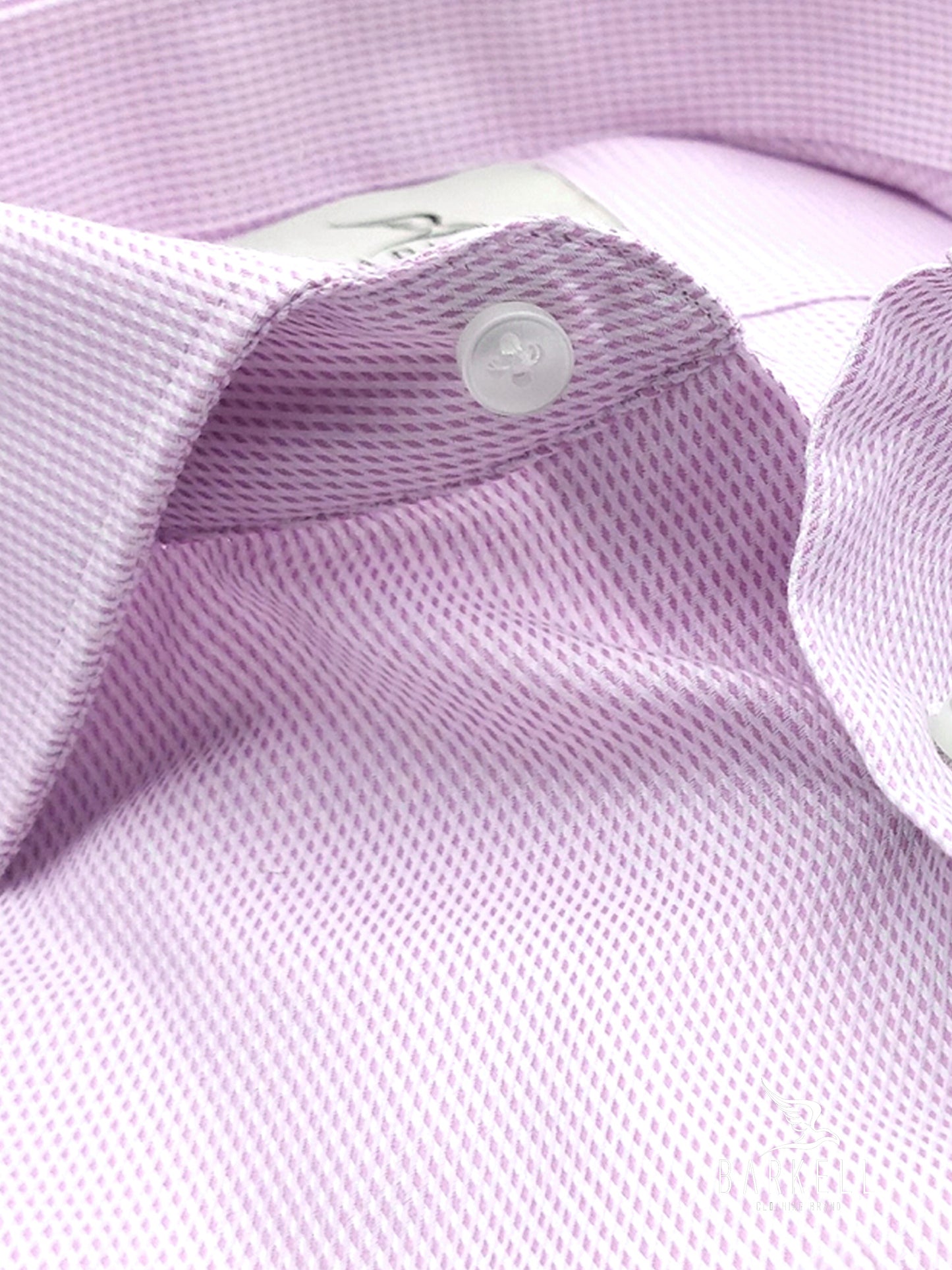 Camicia in Cotone Doppio Ritorto Fantasia Geometrica Lilla Fondo Bianco Collo Francese