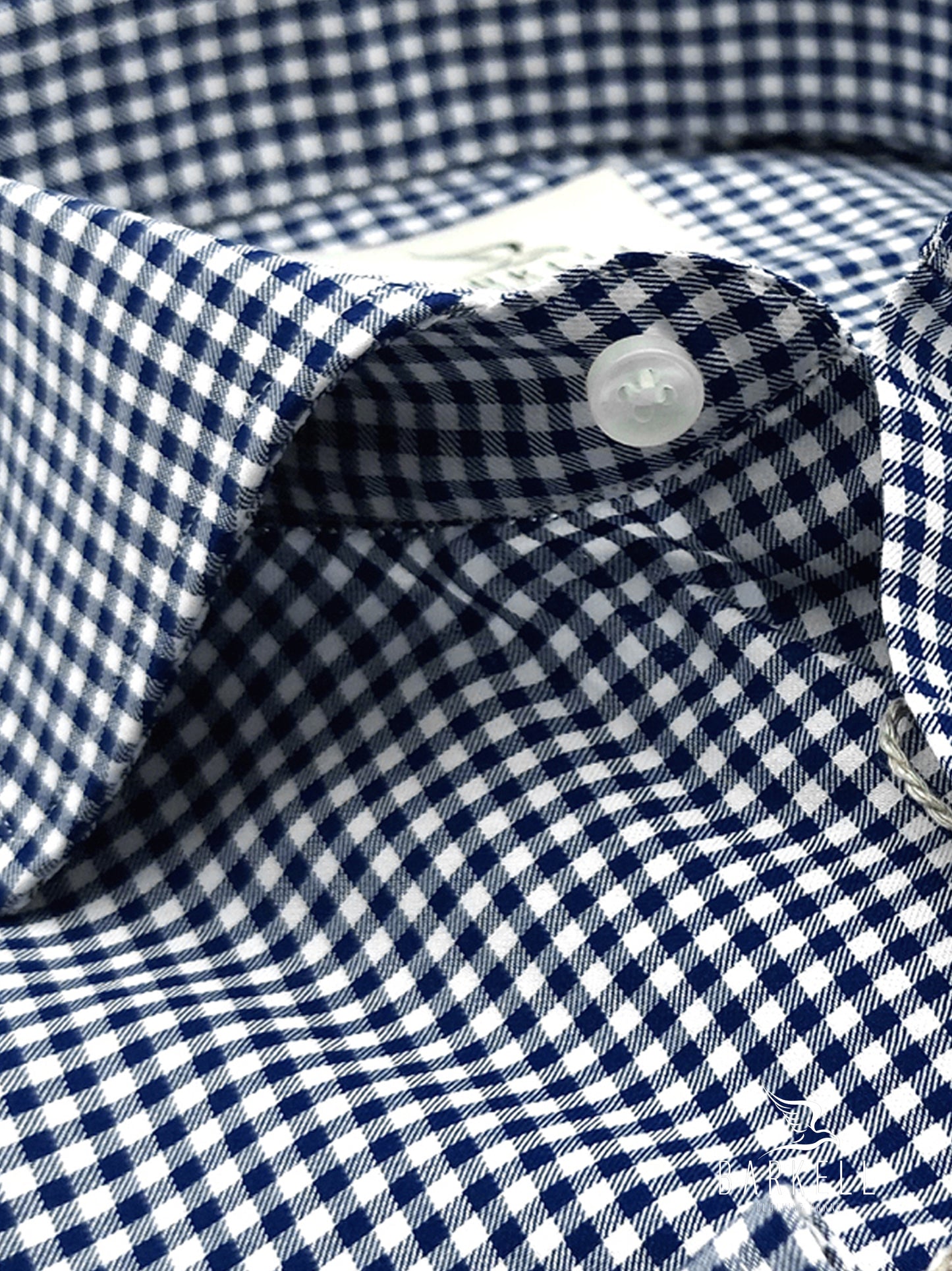 Camicia in Cotone Quadretto Blu e Bianco Collo Francese